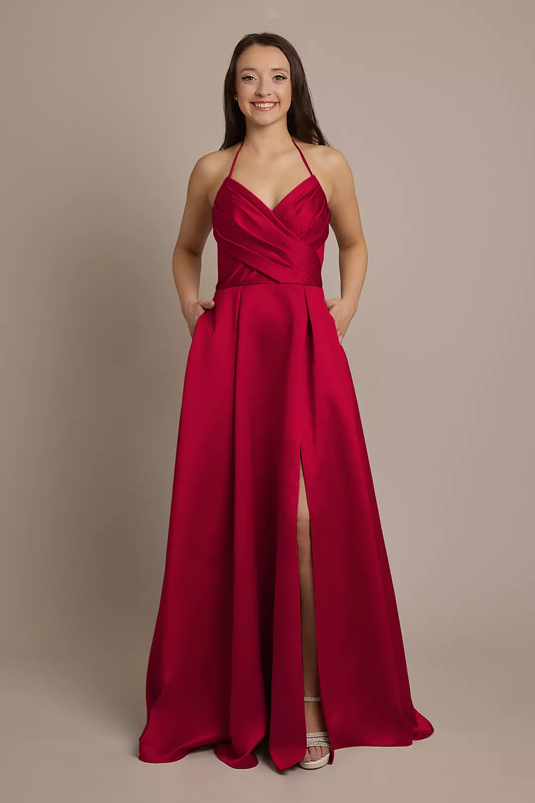 Satin Crisscross Bodice Ball Gown Dress - Image 18