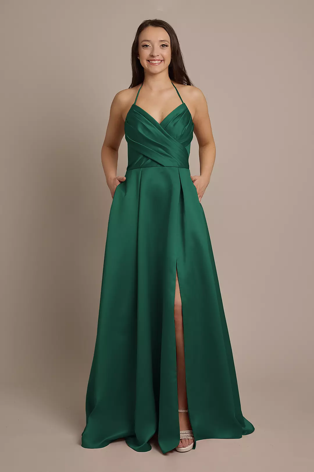 Satin Crisscross Bodice Ball Gown Dress - Image 22