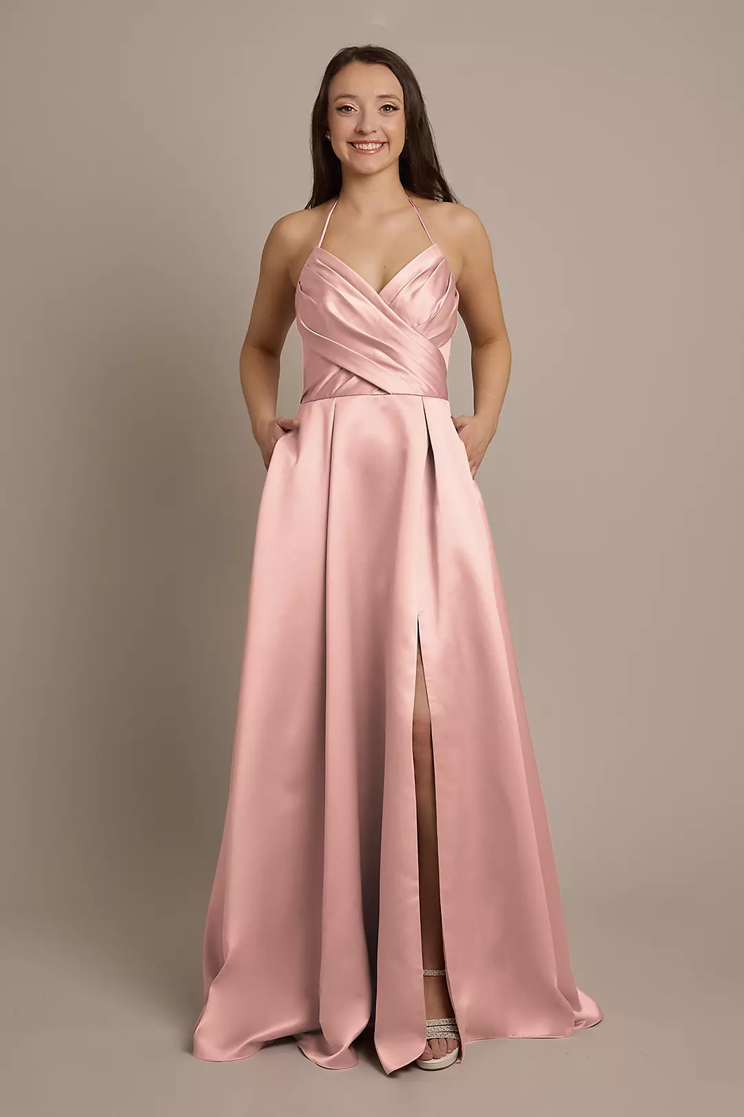 Satin Crisscross Bodice Ball Gown Dress - Image 23