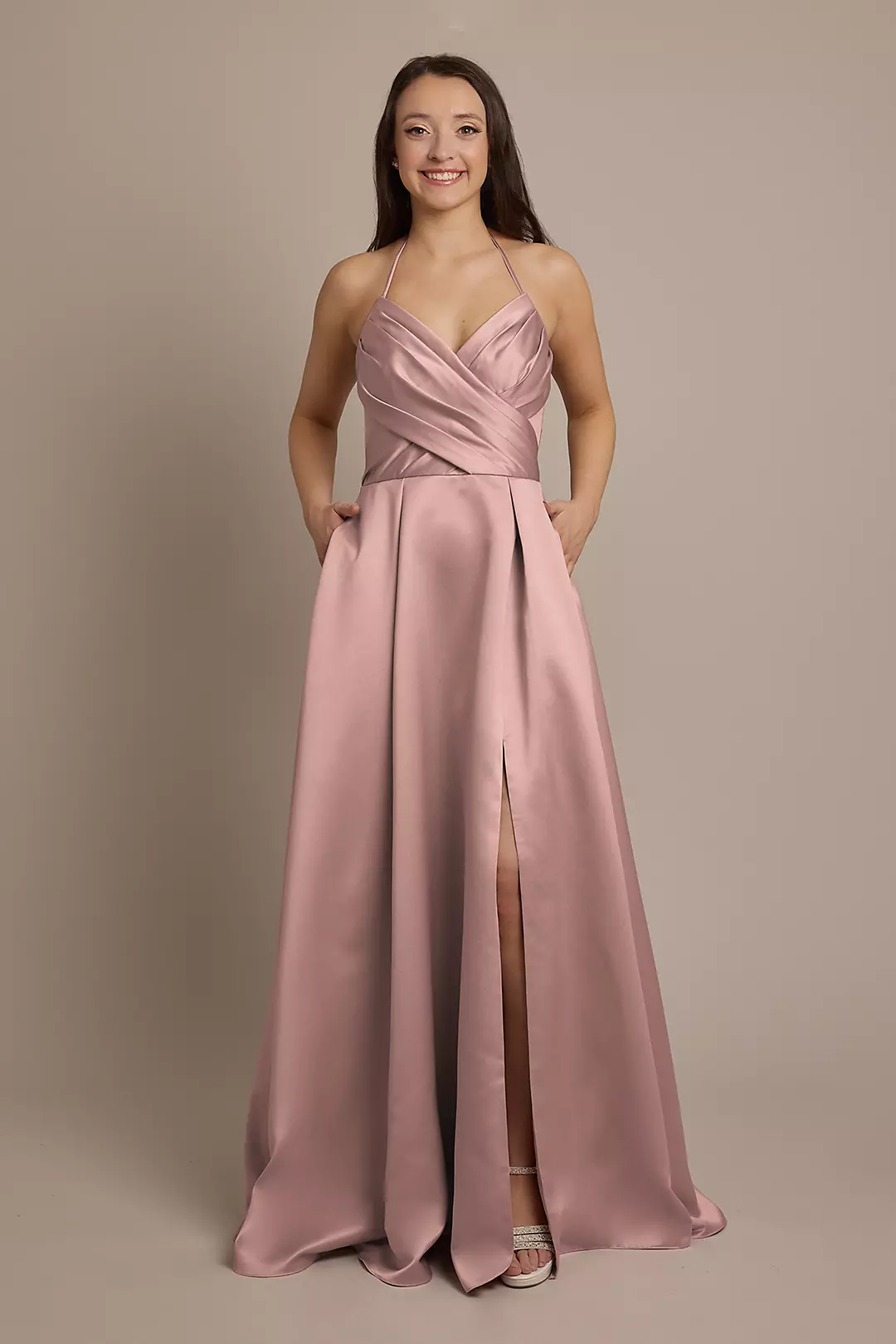 Satin Crisscross Bodice Ball Gown Dress - Image 28