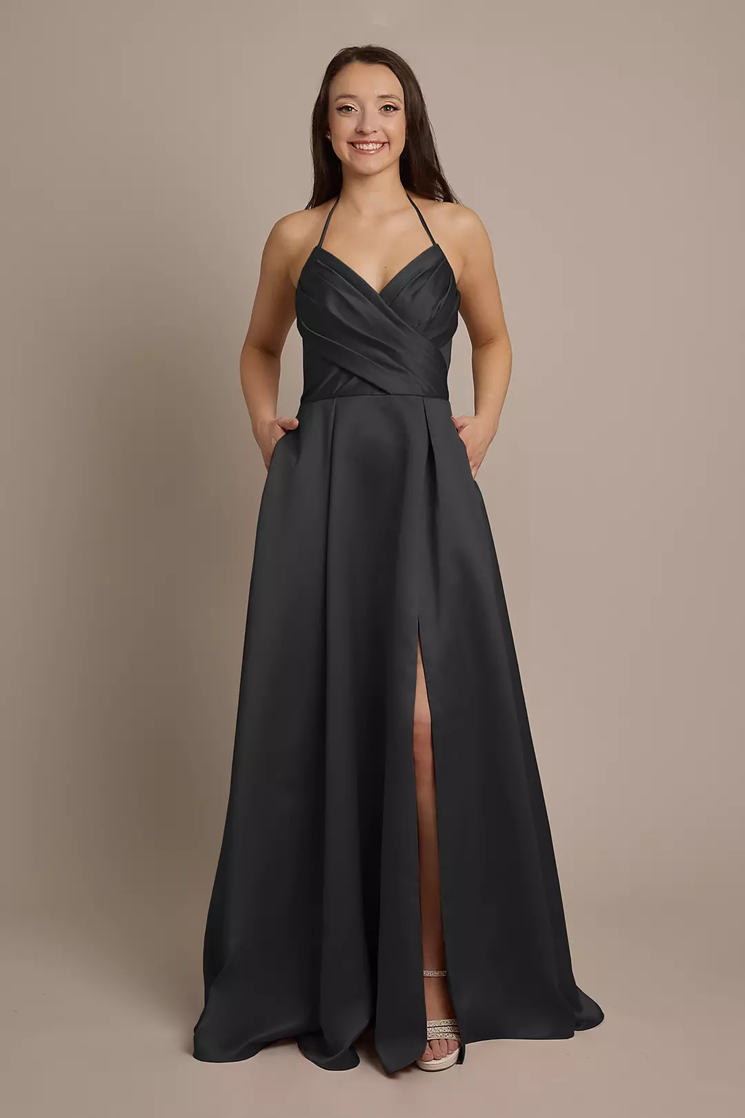 Satin Crisscross Bodice Ball Gown Dress - Image 36