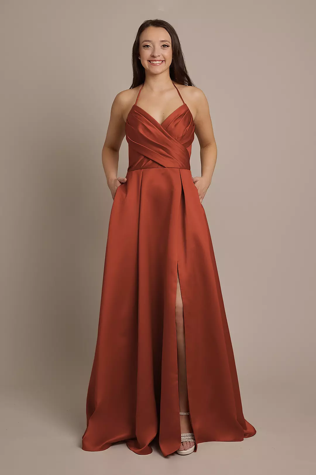 Satin Crisscross Bodice Ball Gown Dress - Image 43