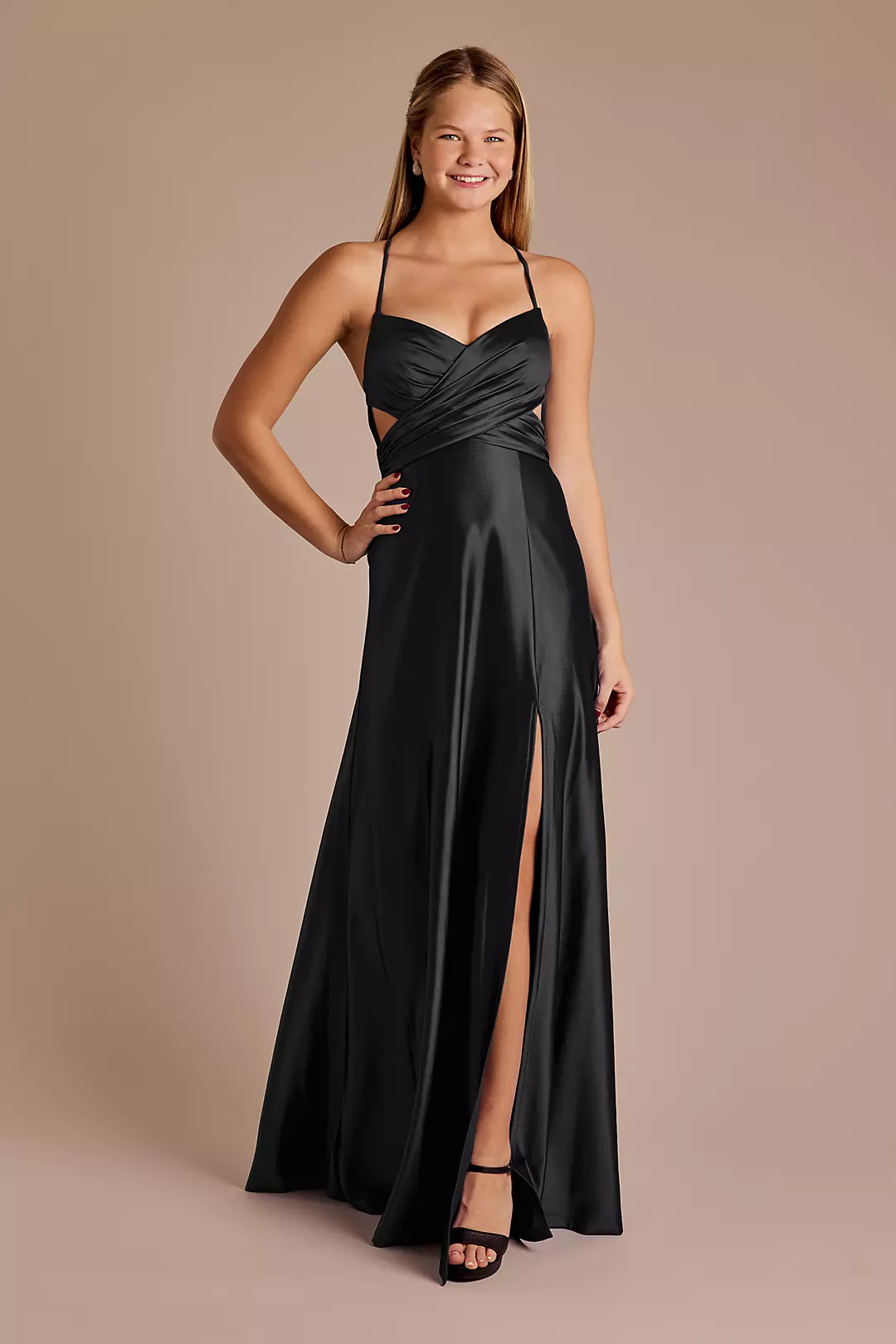 Satin Cutout Waist A-Line Dress - Image 4