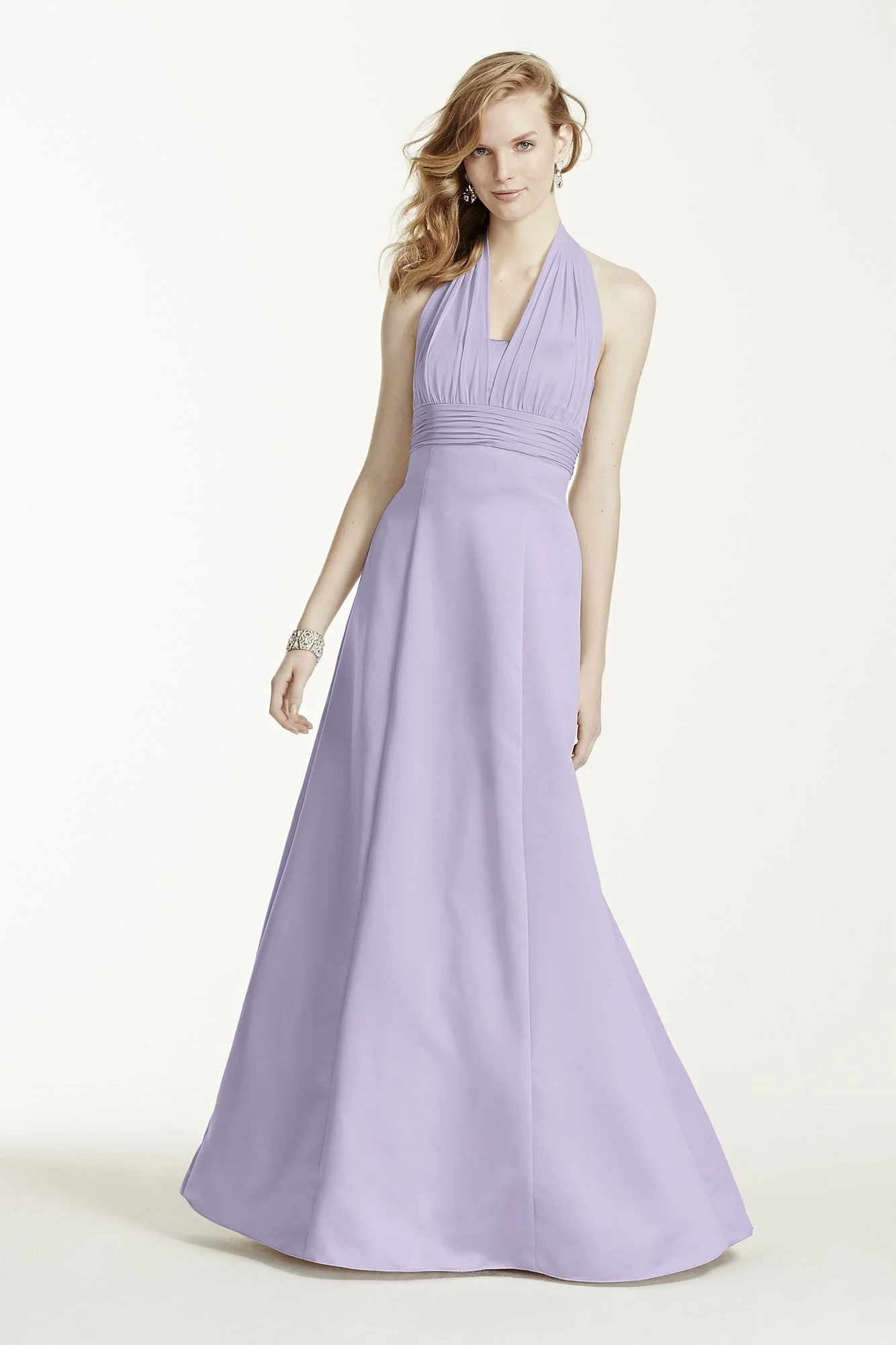 Satin Empire Waist Ball Gown with Halter - Image 12