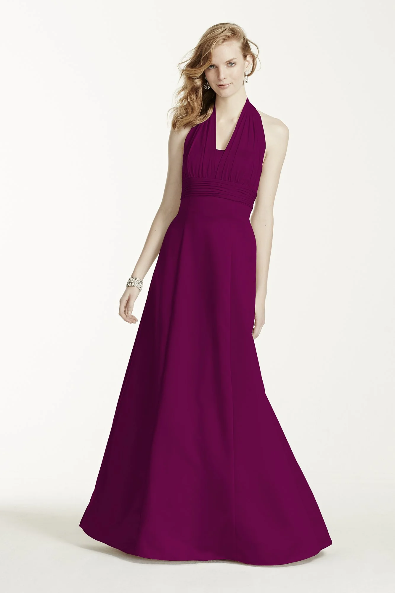 Satin Empire Waist Ball Gown with Halter - Image 14