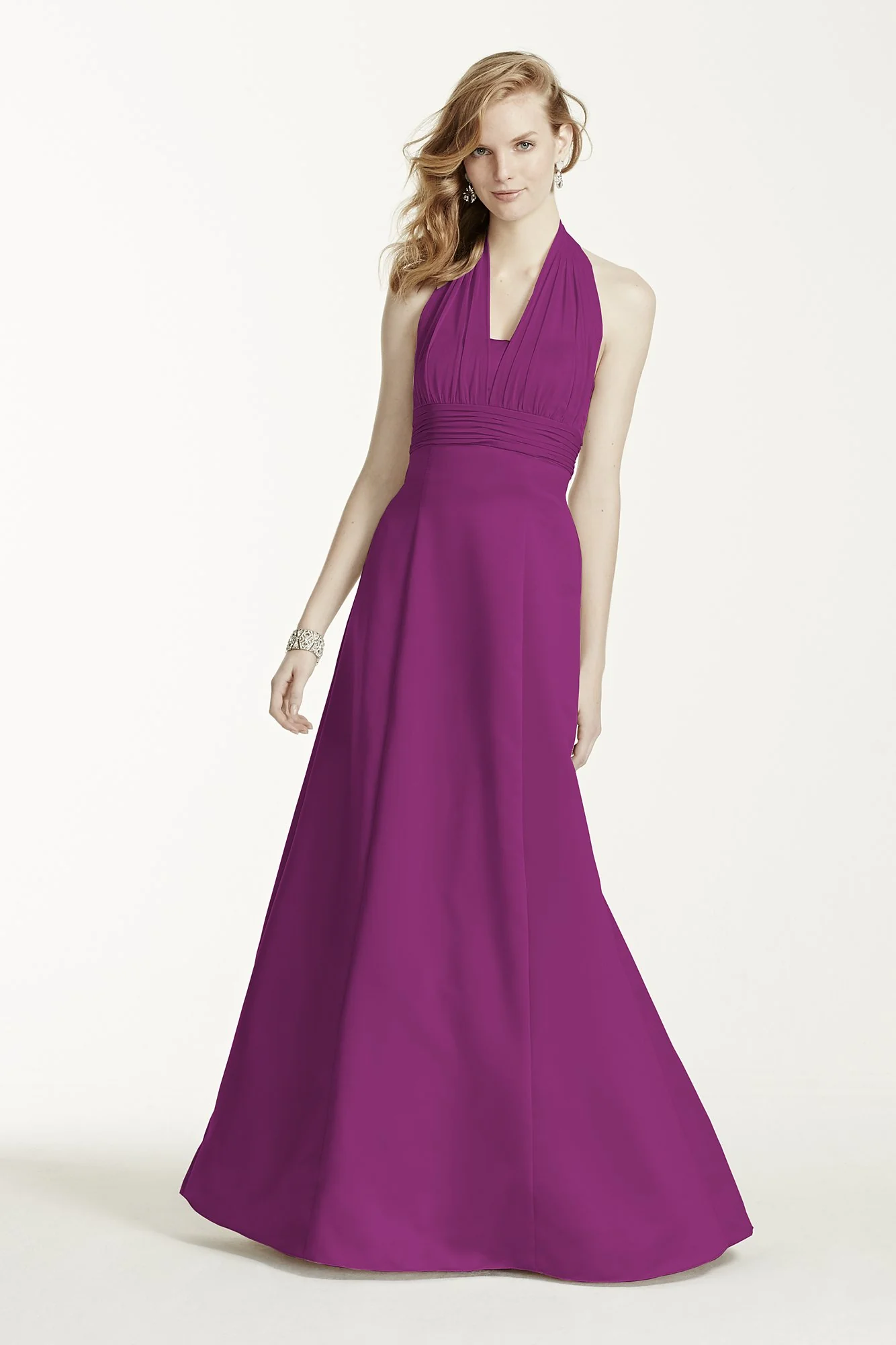 Satin Empire Waist Ball Gown with Halter - Image 29