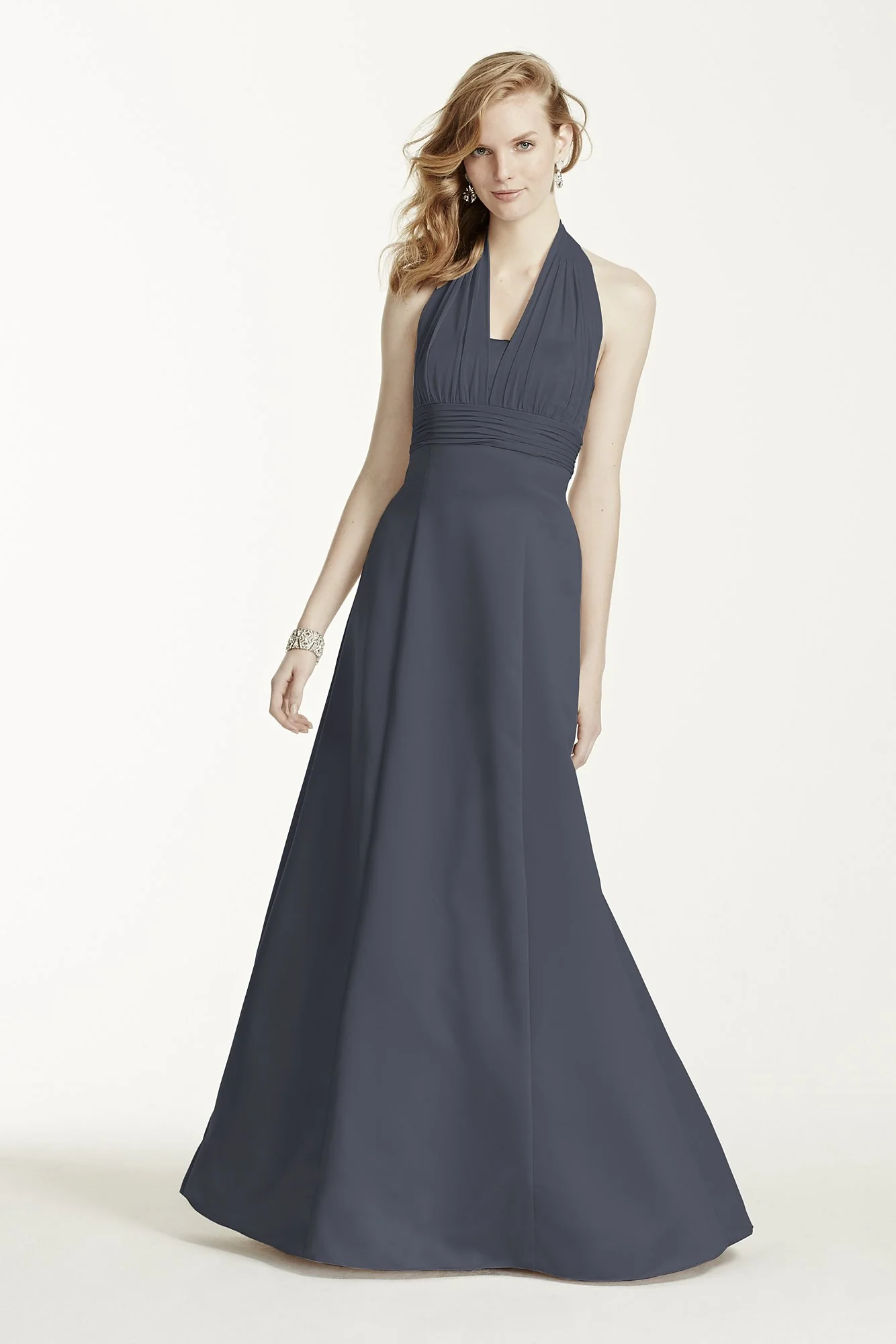 Satin Empire Waist Ball Gown with Halter - Image 43