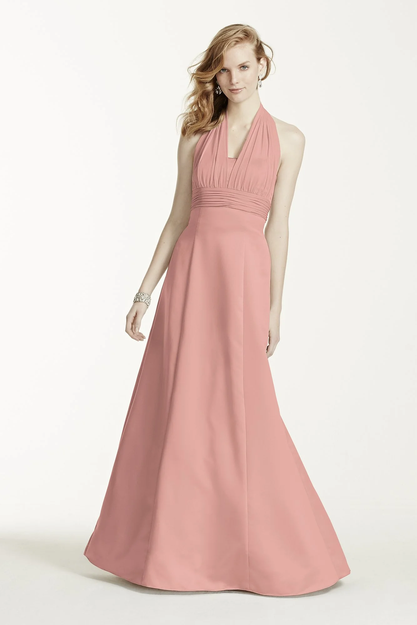 Satin Empire Waist Ball Gown with Halter - Image 48