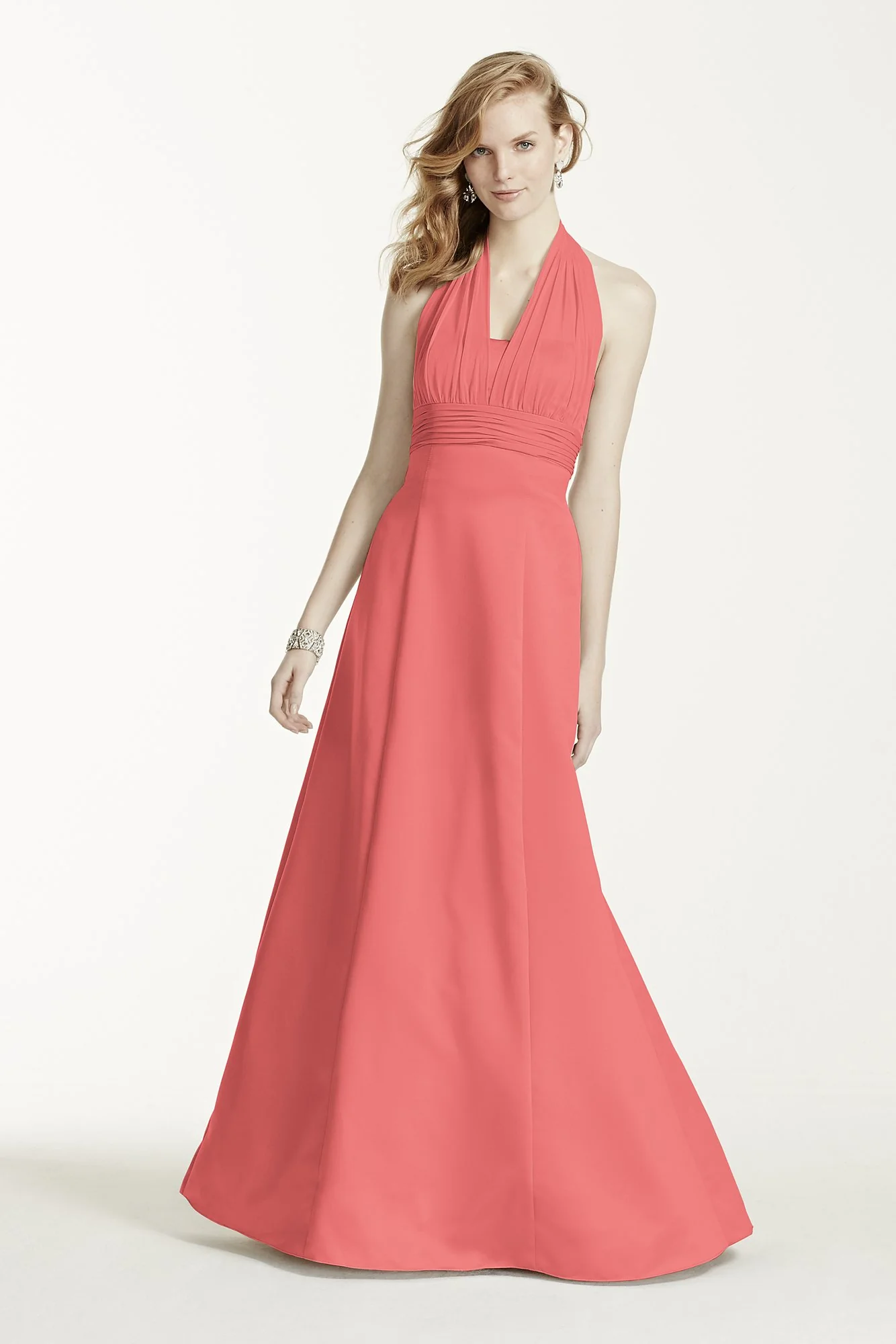 Satin Empire Waist Ball Gown with Halter - Image 56