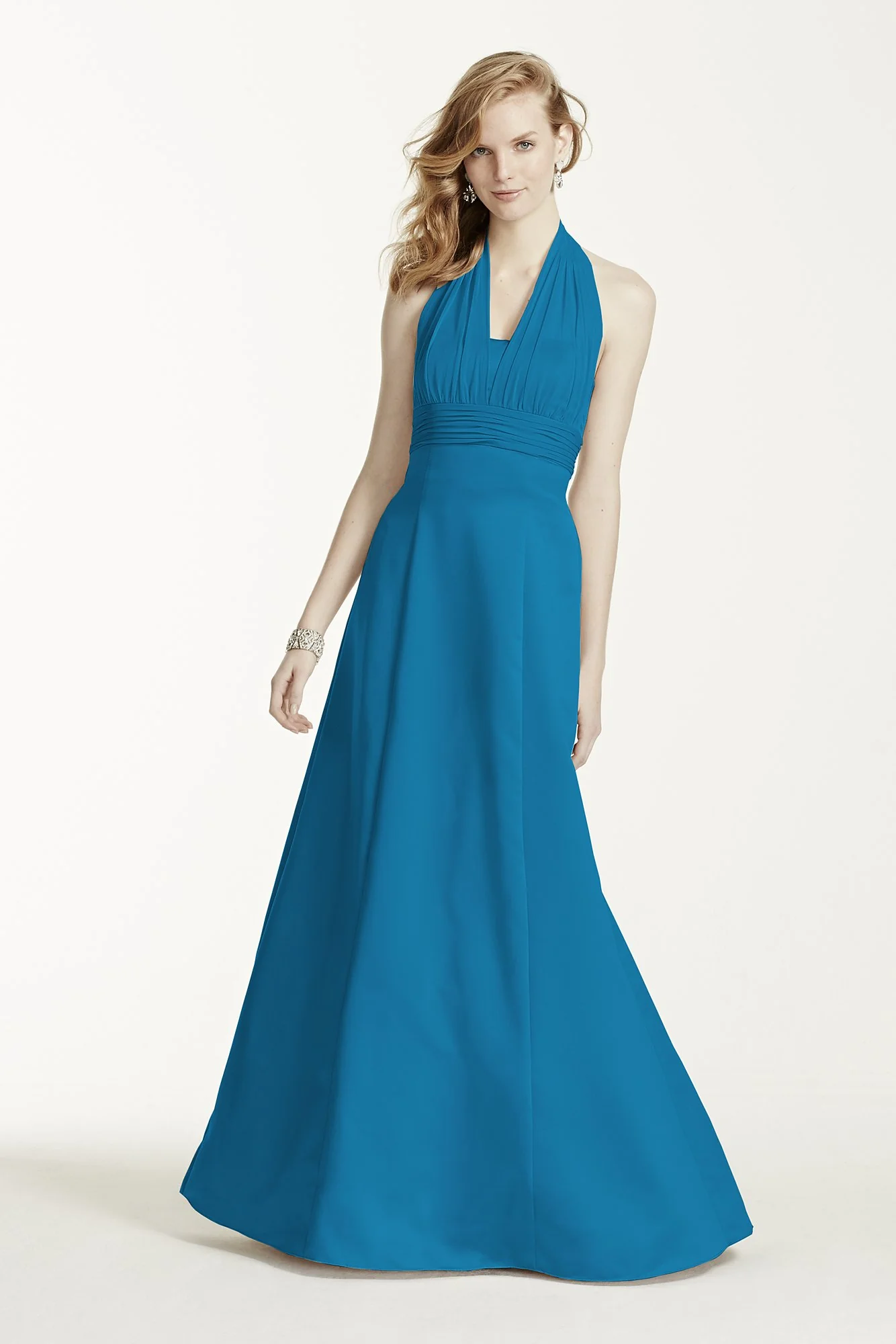 Satin Empire Waist Ball Gown with Halter - Image 61