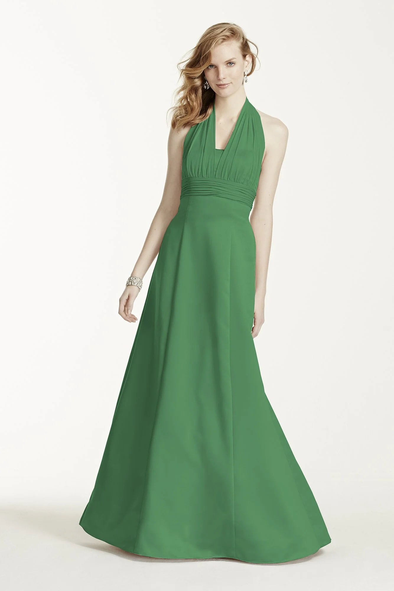 Satin Empire Waist Ball Gown with Halter - Image 68