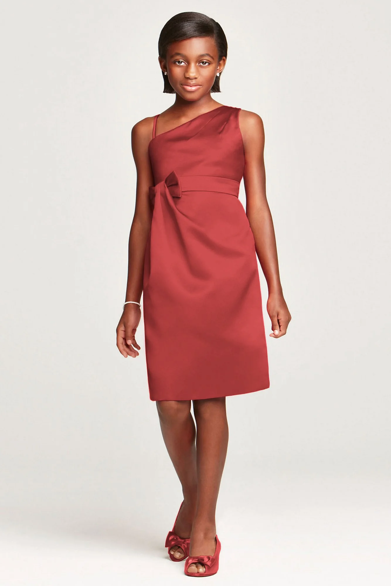Satin Faux One Shoulder with Bow at Waist - Image 10