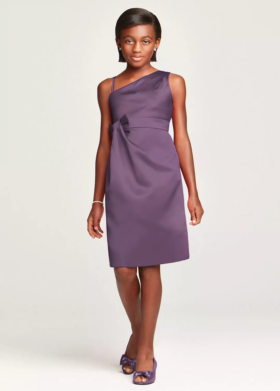 Satin Faux One Shoulder with Bow at Waist - Image 17
