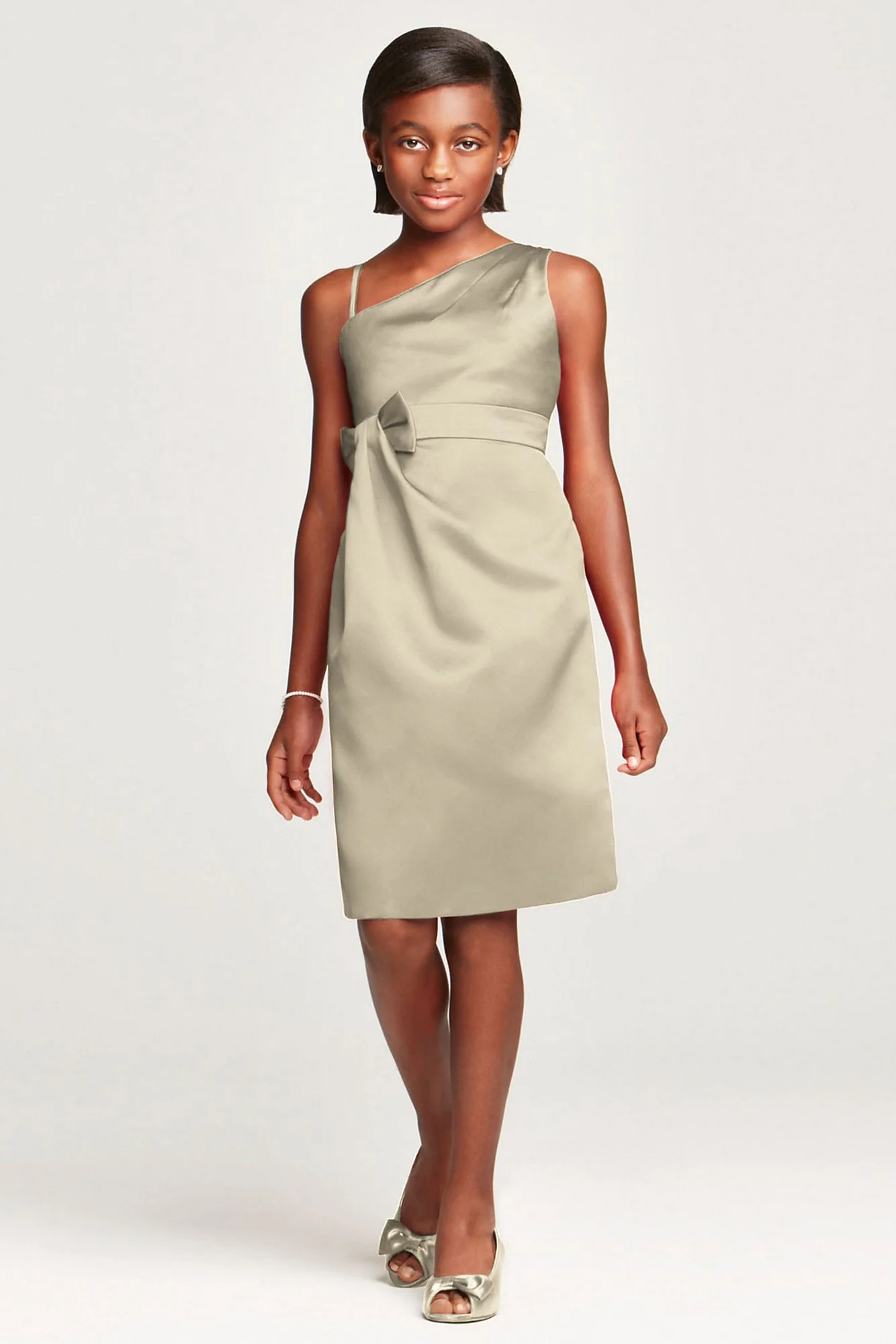Satin Faux One Shoulder with Bow at Waist - Image 2
