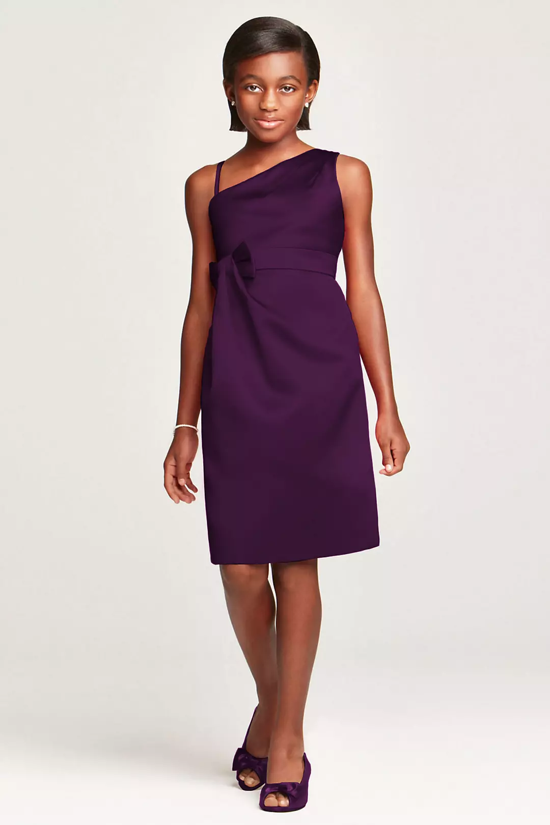 Satin Faux One Shoulder with Bow at Waist - Image 26