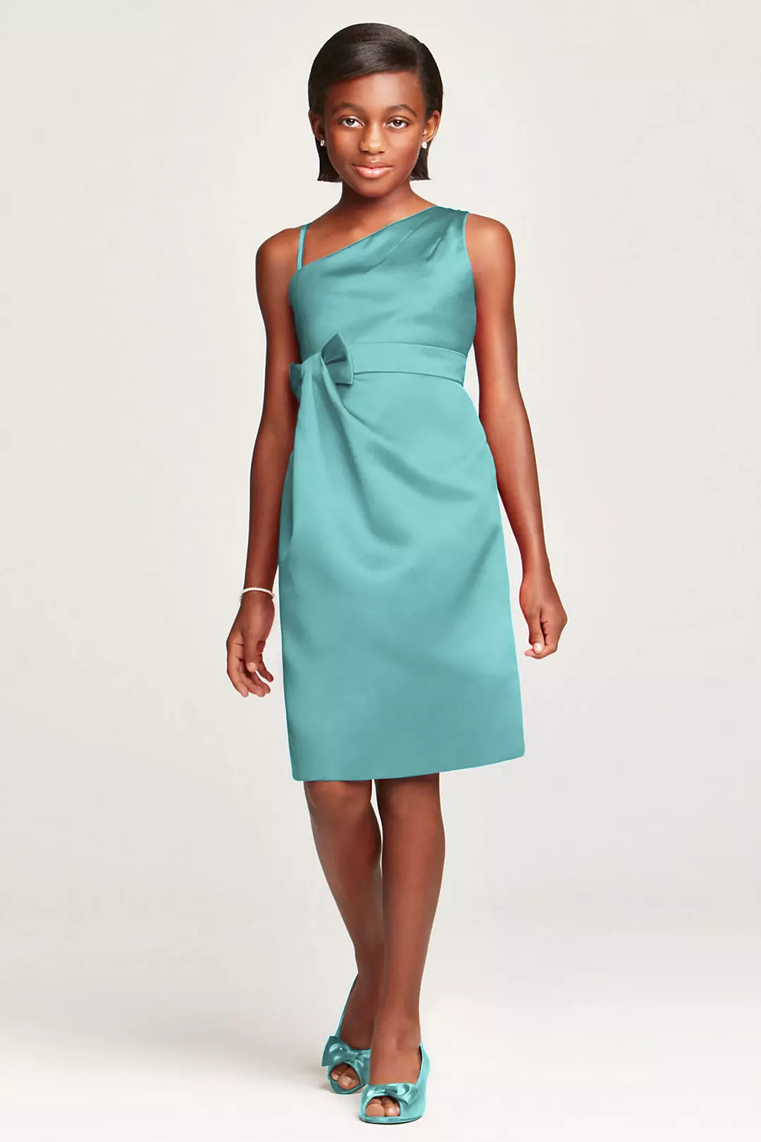Satin Faux One Shoulder with Bow at Waist - Image 29
