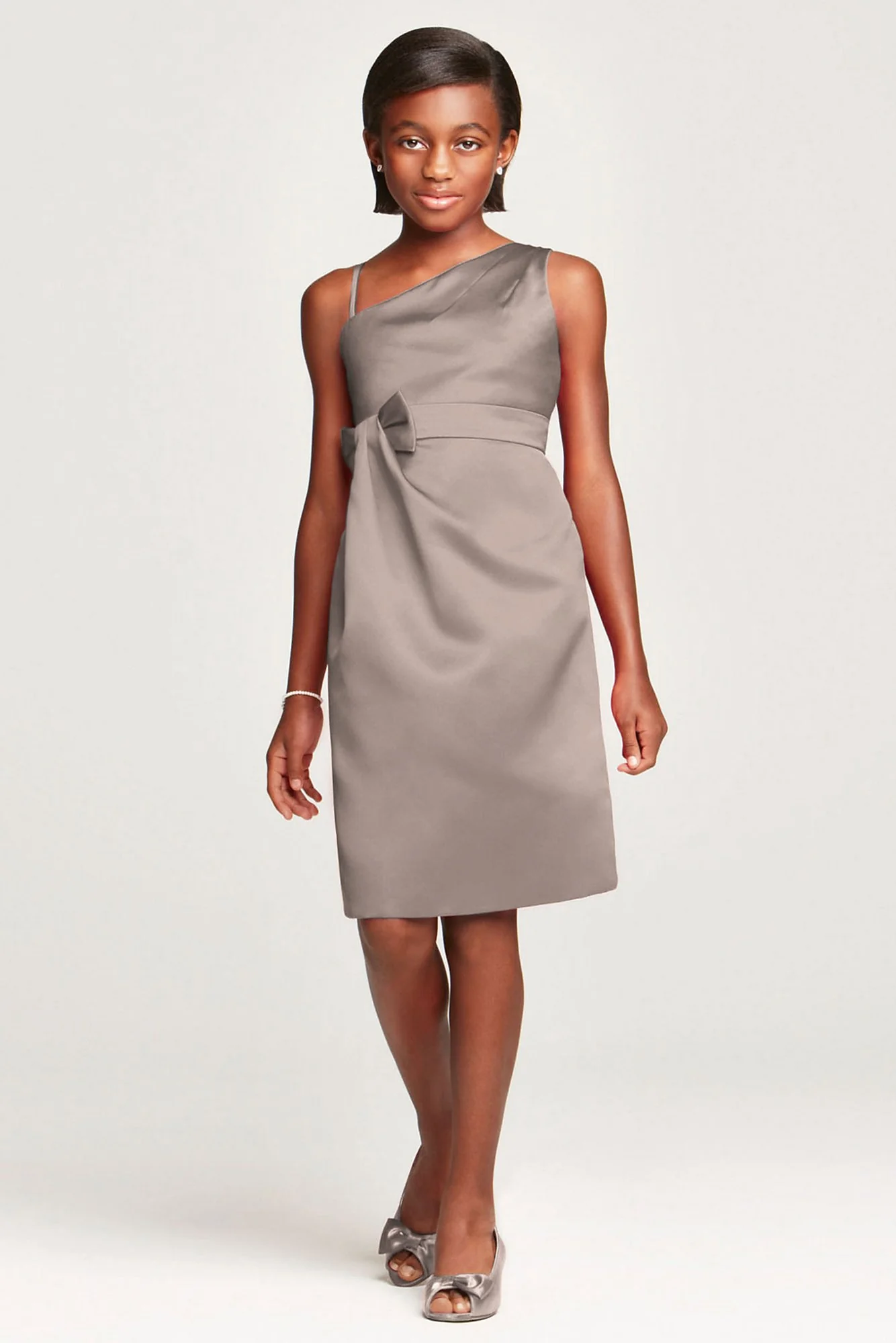 Satin Faux One Shoulder with Bow at Waist - Image 3
