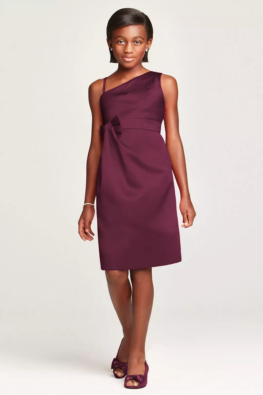 Satin Faux One Shoulder with Bow at Waist - Image 30