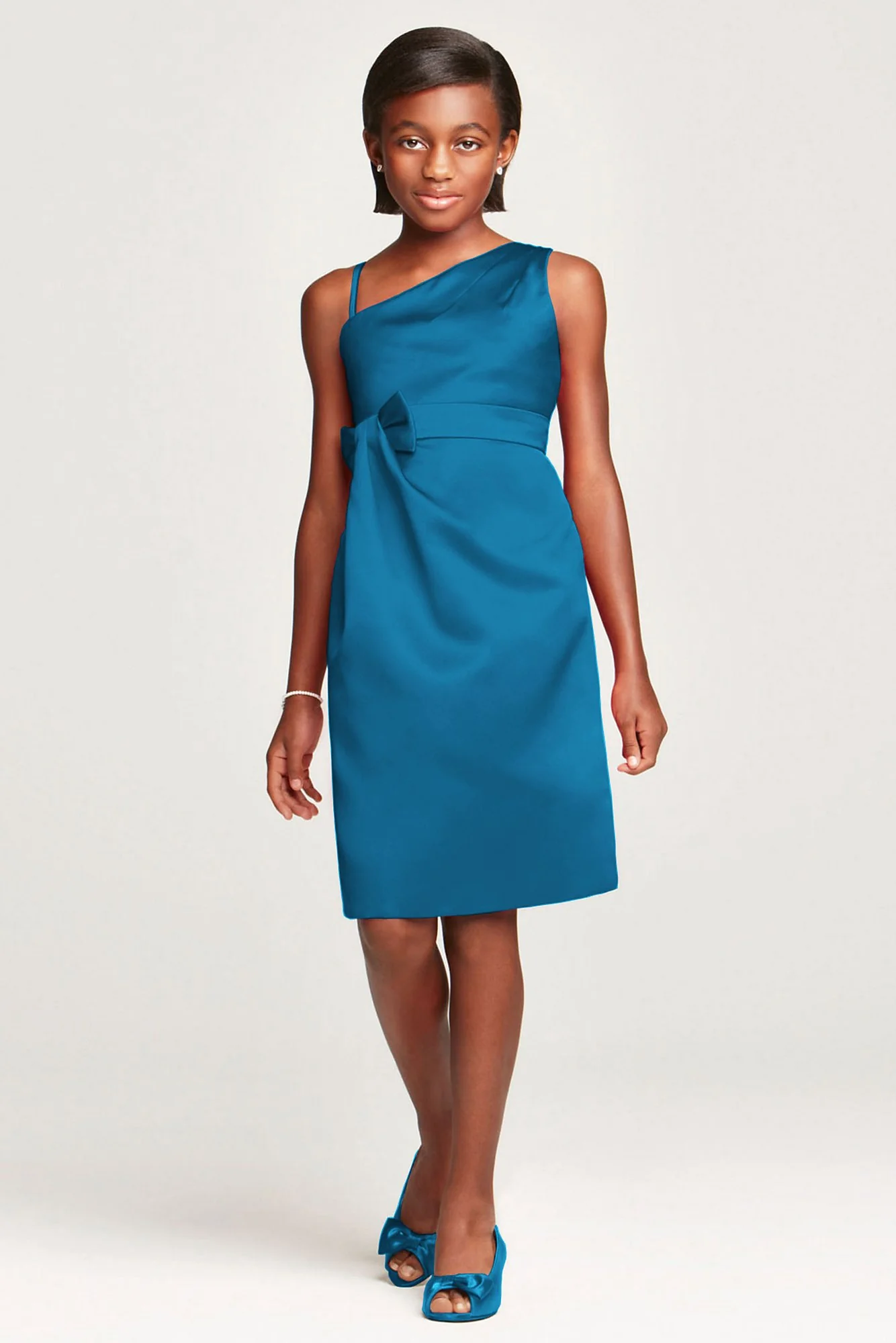 Satin Faux One Shoulder with Bow at Waist - Image 4