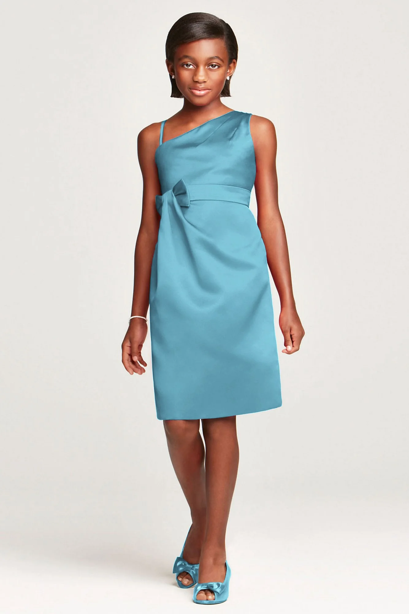 Satin Faux One Shoulder with Bow at Waist - Image 5
