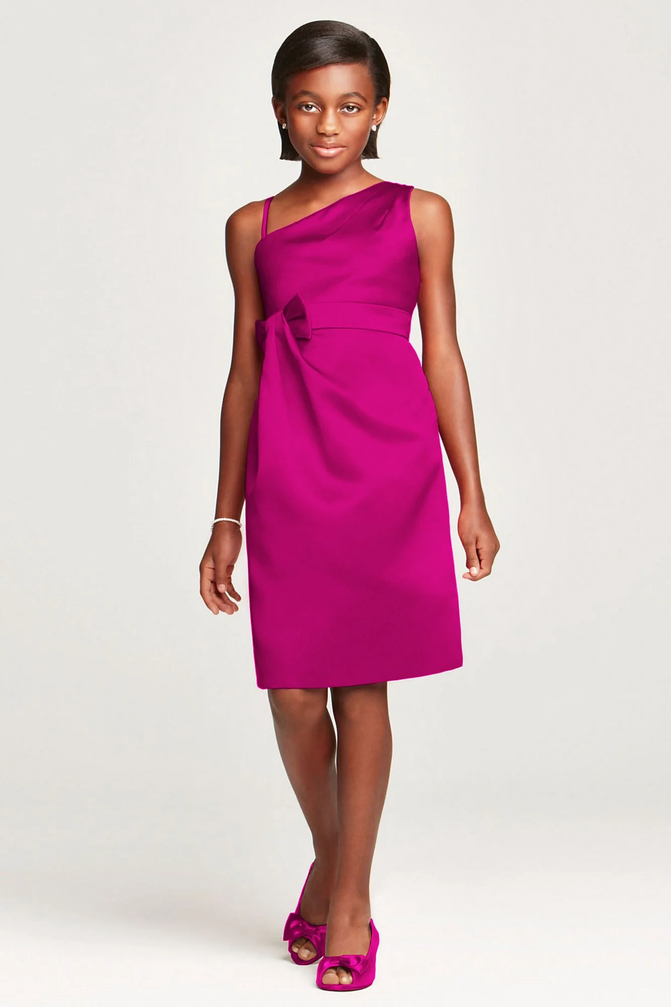 Satin Faux One Shoulder with Bow at Waist - Image 6