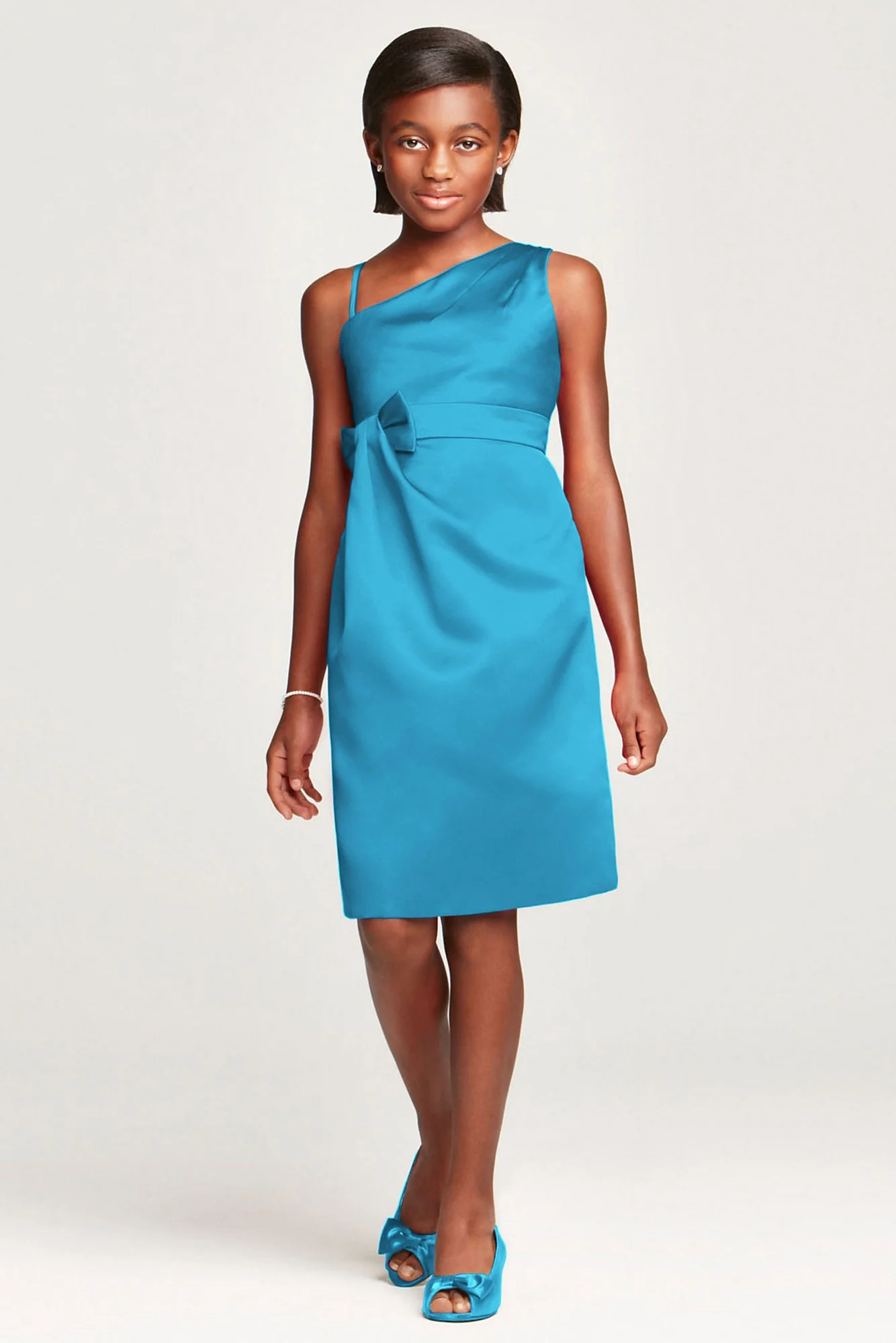 Satin Faux One Shoulder with Bow at Waist - Image 7