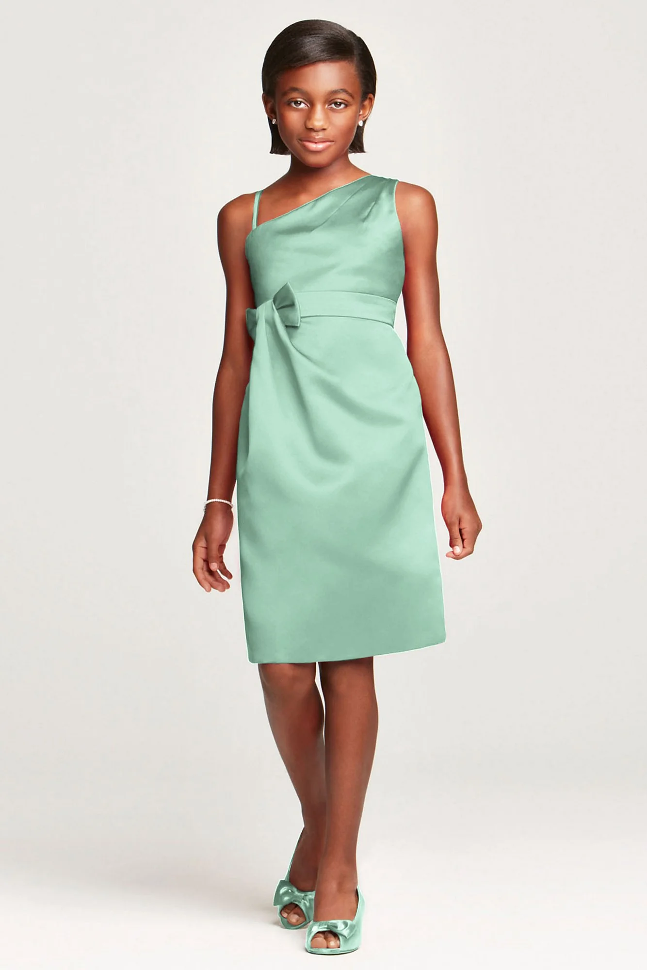 Satin Faux One Shoulder with Bow at Waist - Image 8
