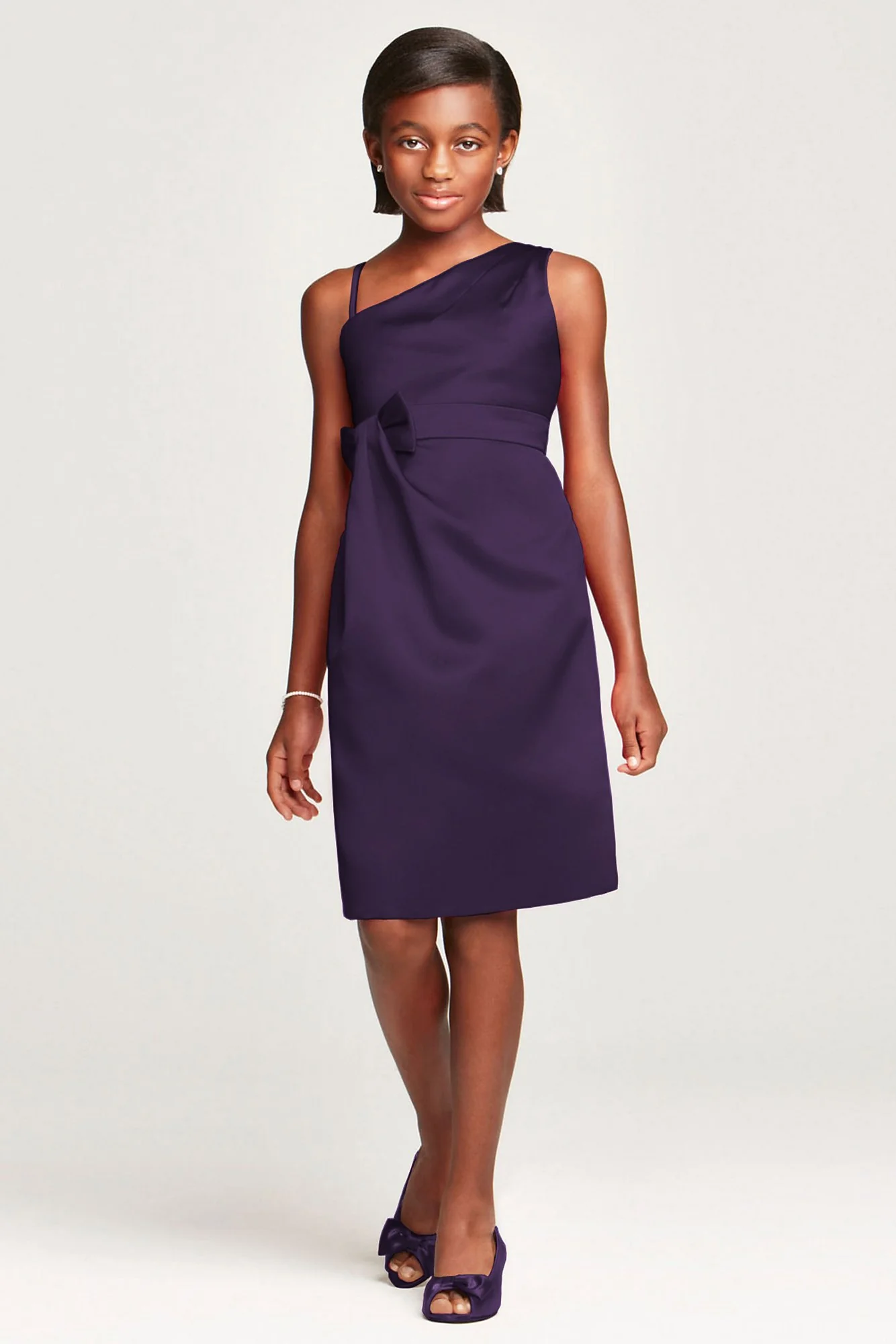 Satin Faux One Shoulder with Bow at Waist - Image 9