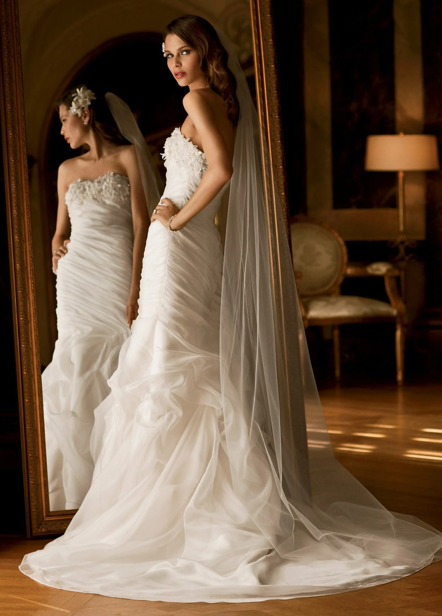 Satin Fit and Flare with Organza over Satin Skirt