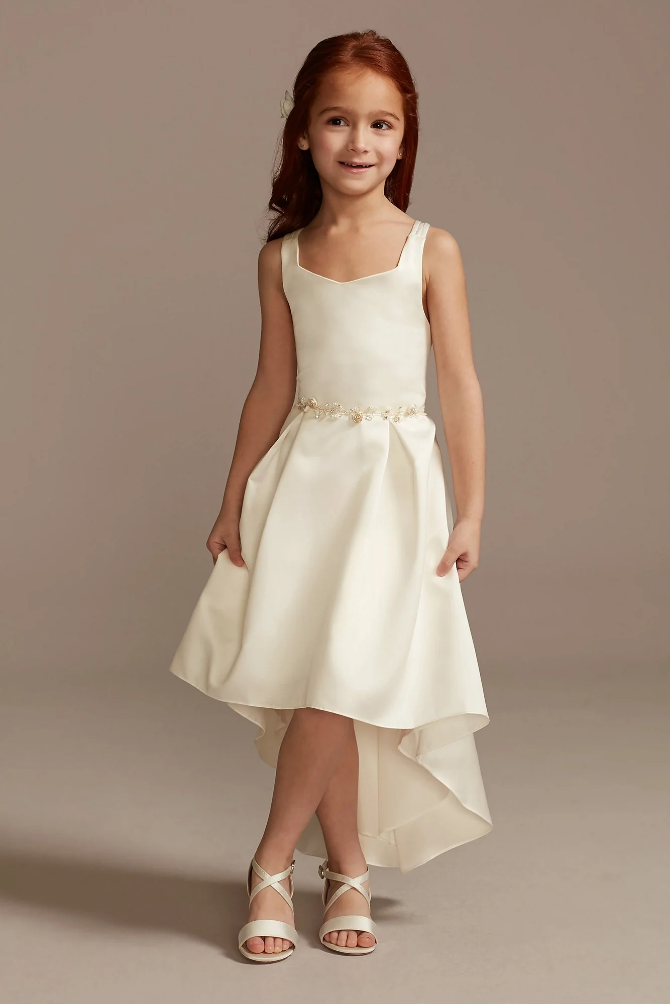 Satin Flower Girl Dress with High Low Hem