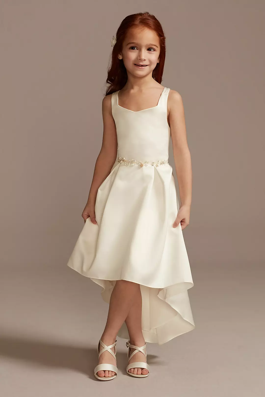 Satin Flower Girl Dress with High Low Hem - Image 2