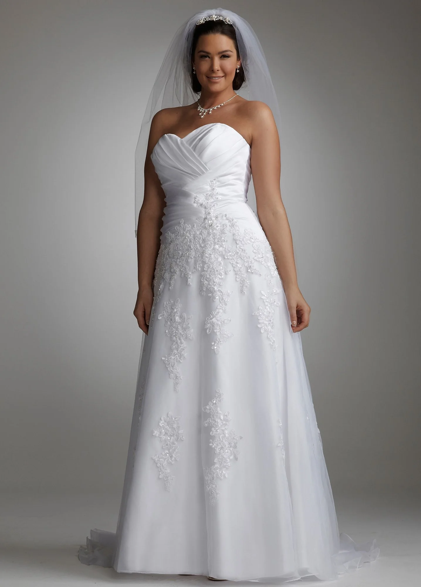 Satin Gown with Lace and Beaded Appliques - Image 2