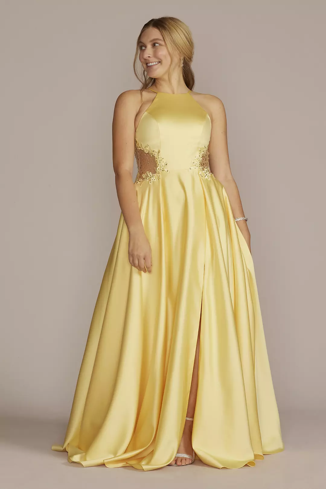 Satin Halter A-Line with Illusion Cutouts - Image 11