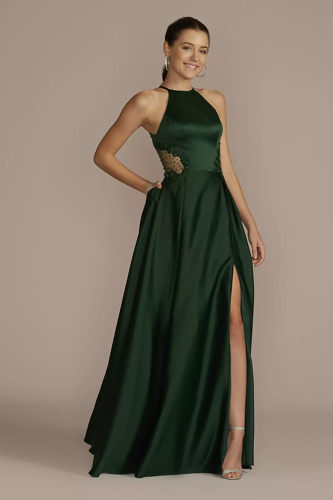 Satin Halter A-Line with Illusion Cutouts - Image 13