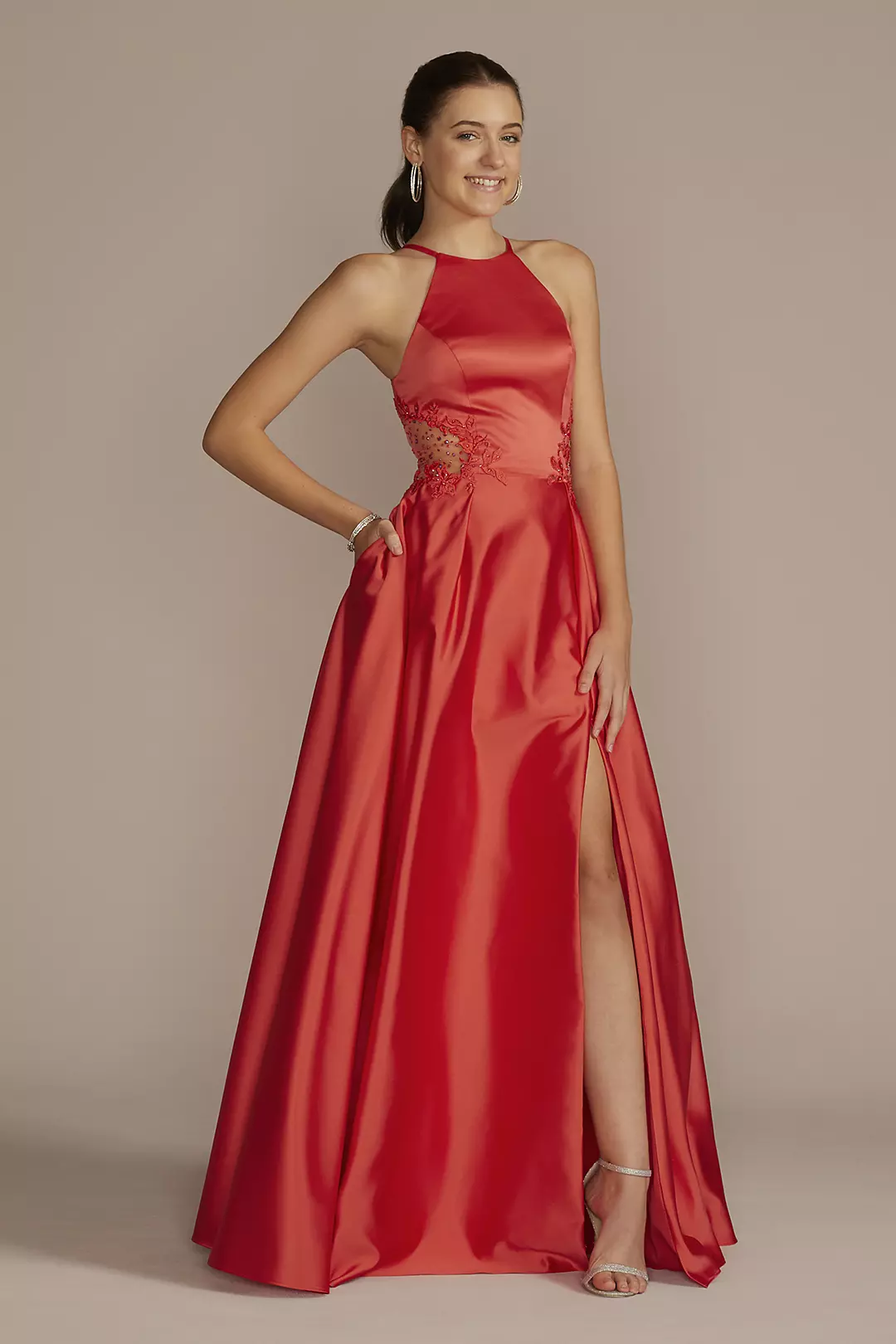 Satin Halter A-Line with Illusion Cutouts - Image 15
