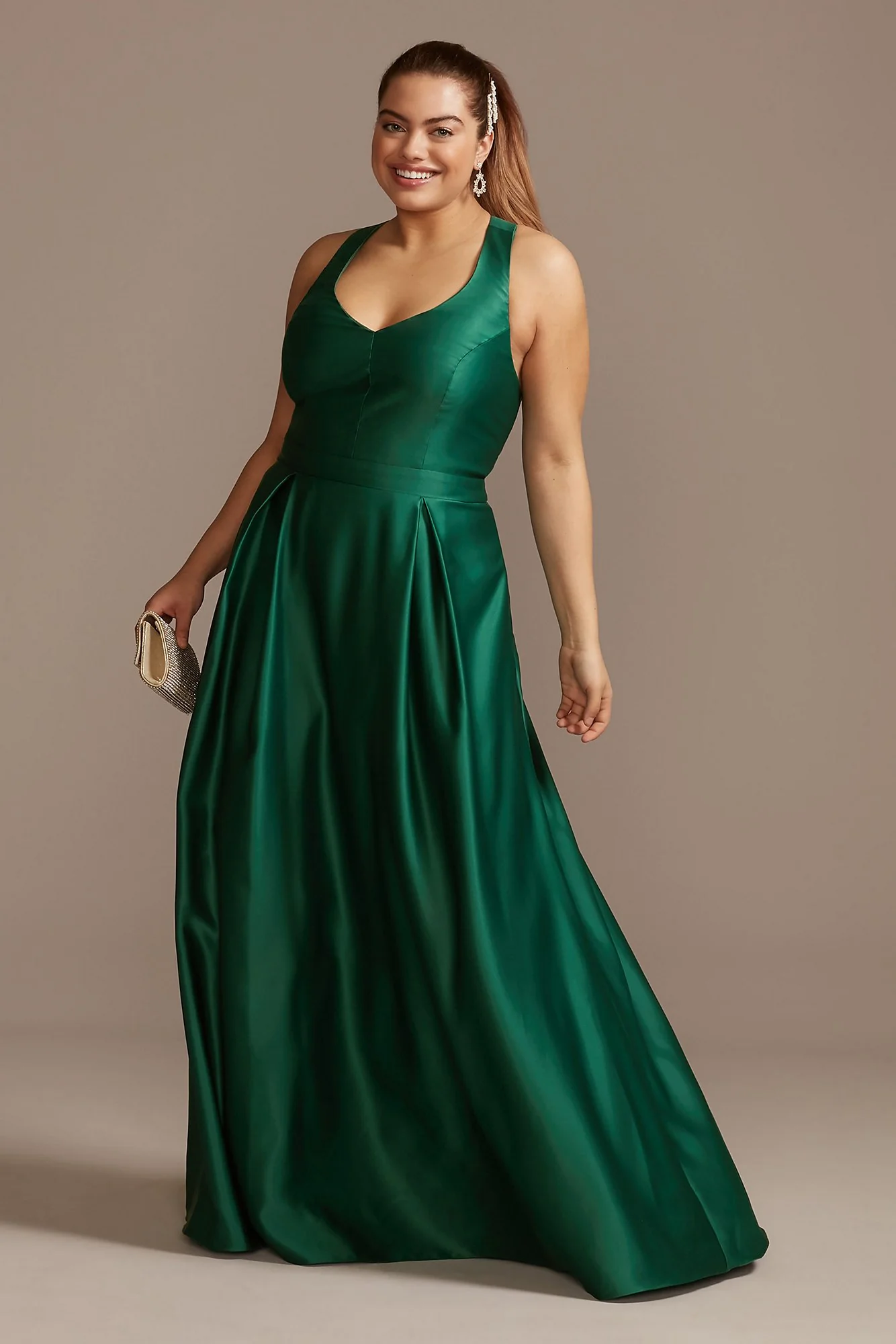 Satin Halter Gown with Bow Back Detail - Image 3