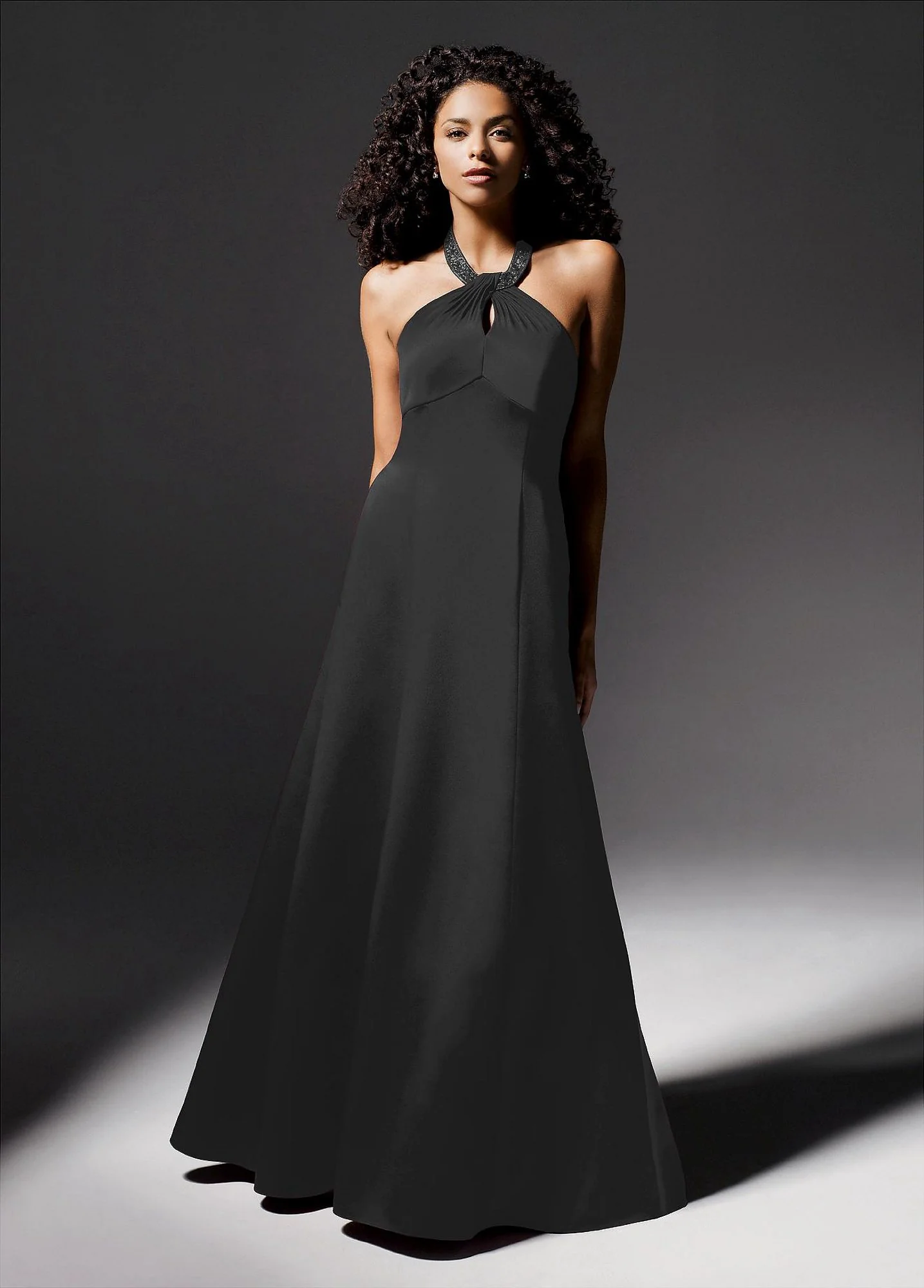 Satin Jeweled Round Neck Ball Gown