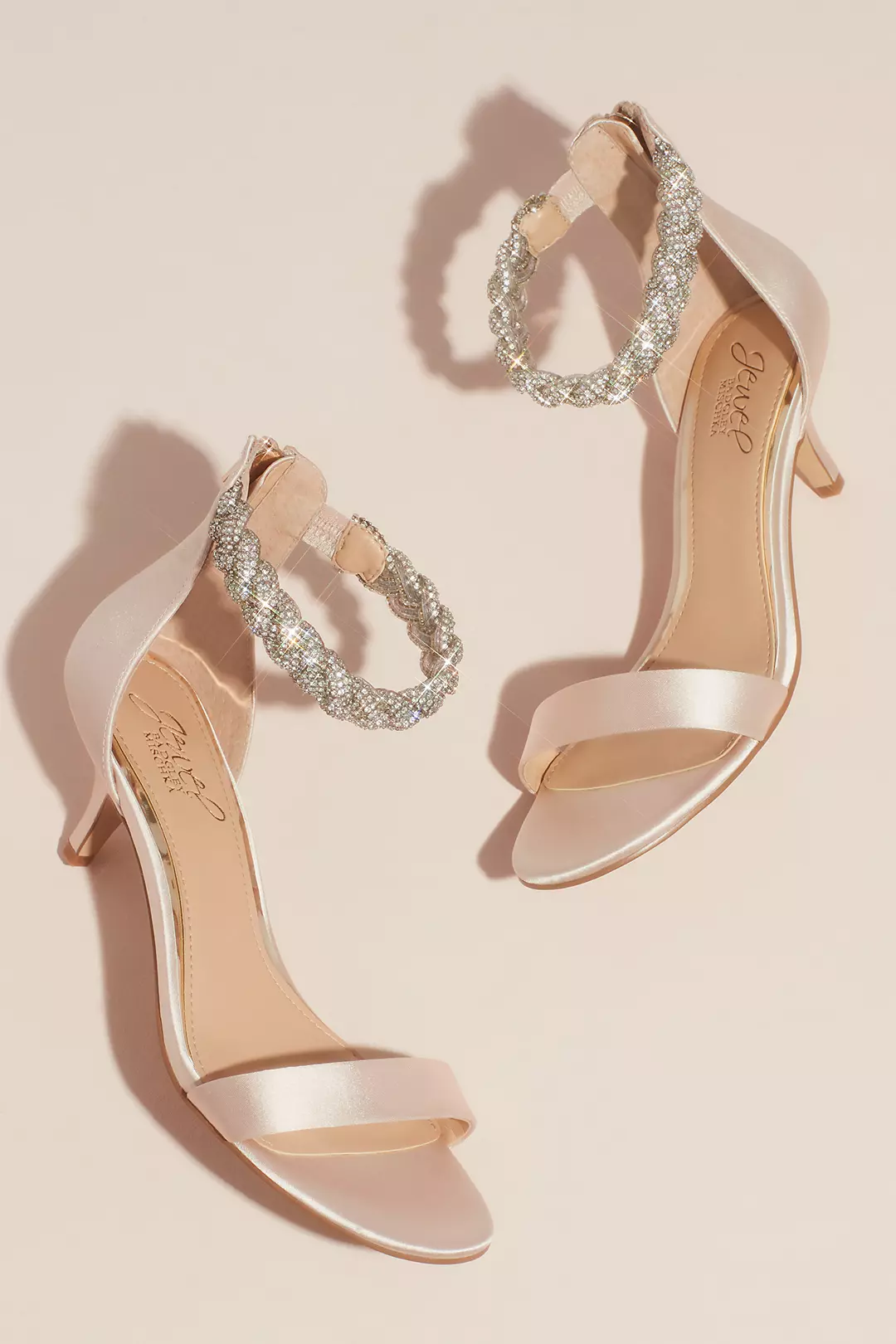 Satin Low Heel Sandals with Crystal Braided Ankle - Image 2
