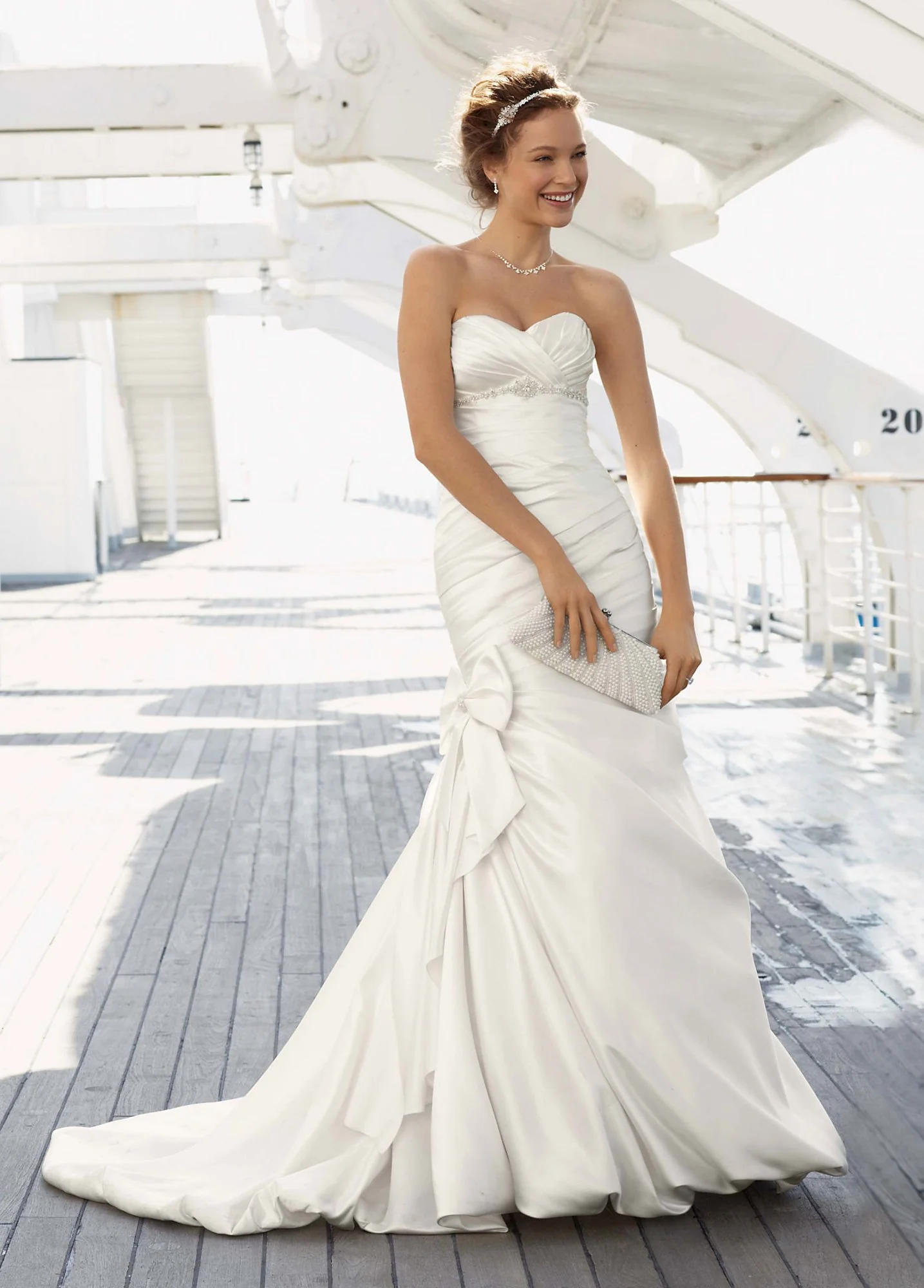 Satin Mermaid Gown with Bow Detail - Image 2