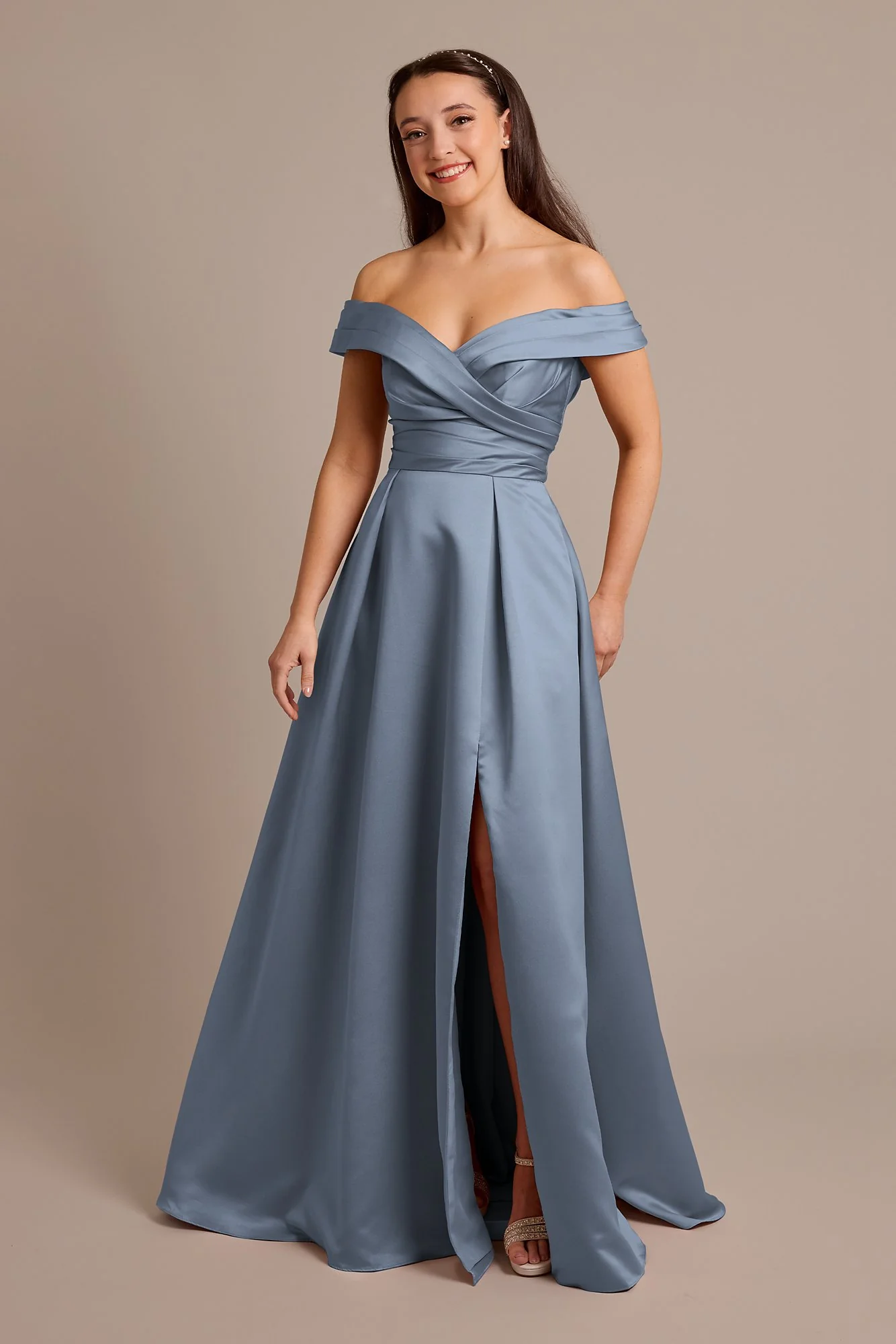 Satin Off-the-Shoulder Ball Gown Dress - Image 10