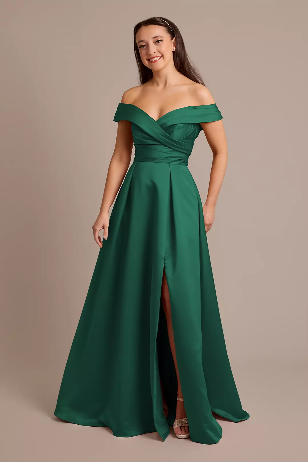 Satin Off-the-Shoulder Ball Gown Dress - Image 17