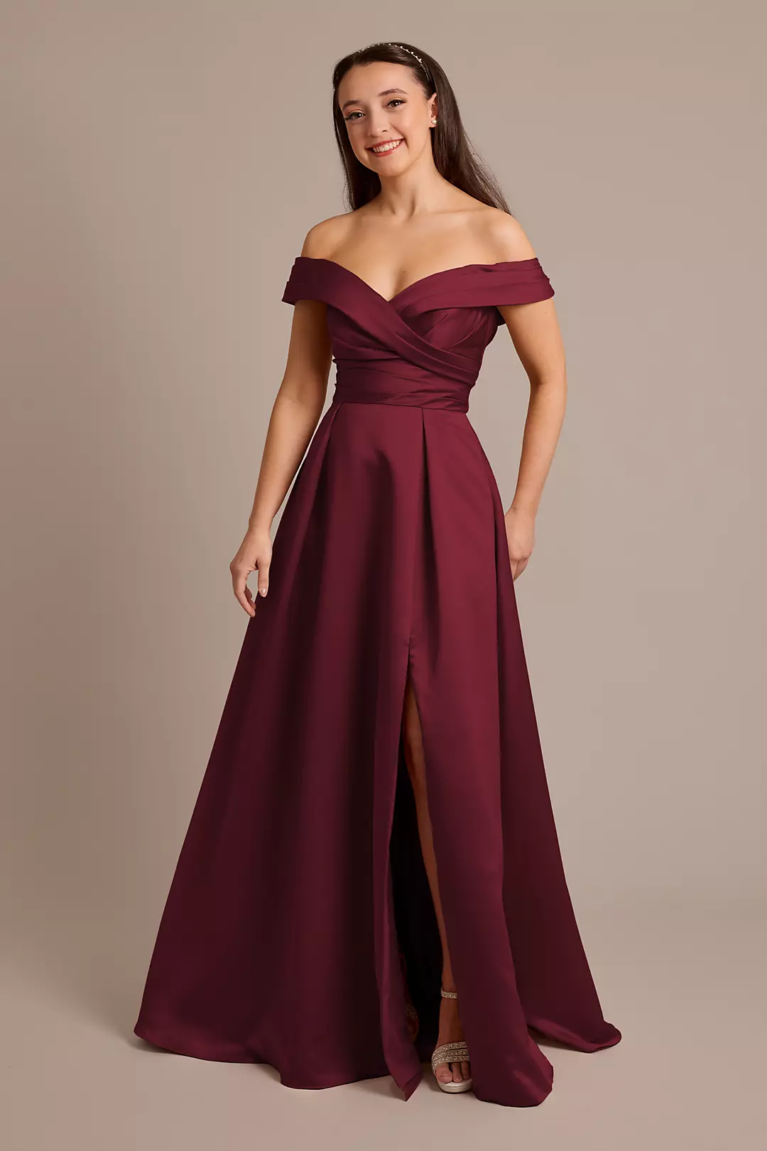 Satin Off-the-Shoulder Ball Gown Dress - Image 20