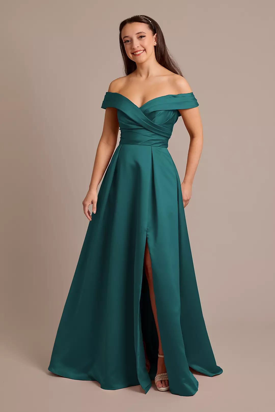 Satin Off-the-Shoulder Ball Gown Dress - Image 28