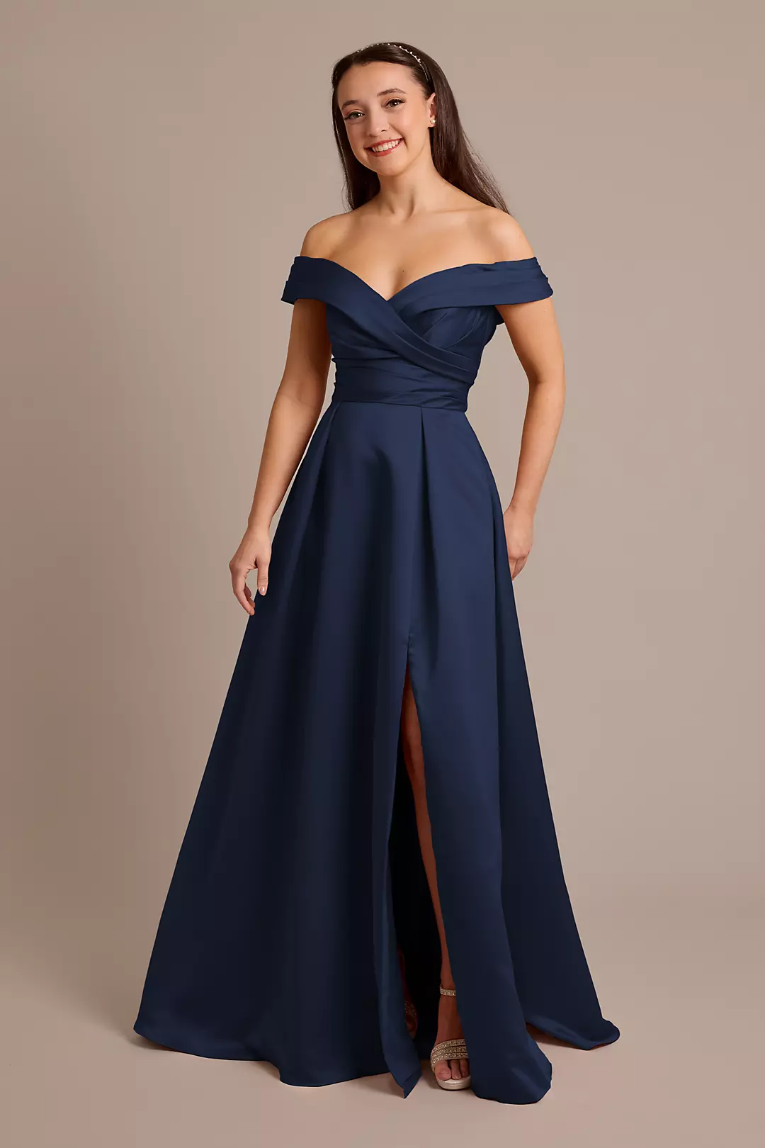 Satin Off-the-Shoulder Ball Gown Dress - Image 32