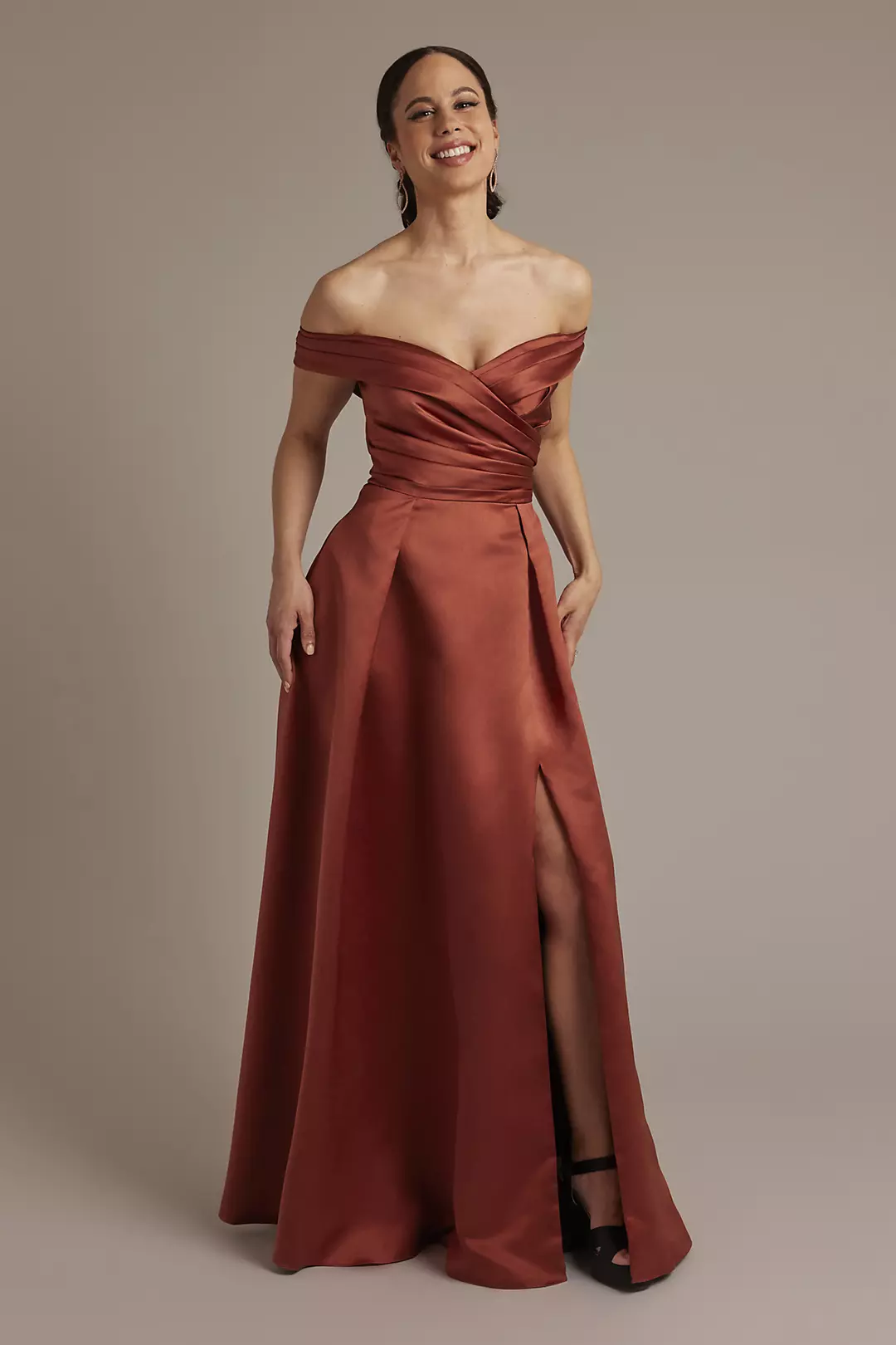 Satin Off-the-Shoulder Ball Gown Dress - Image 36
