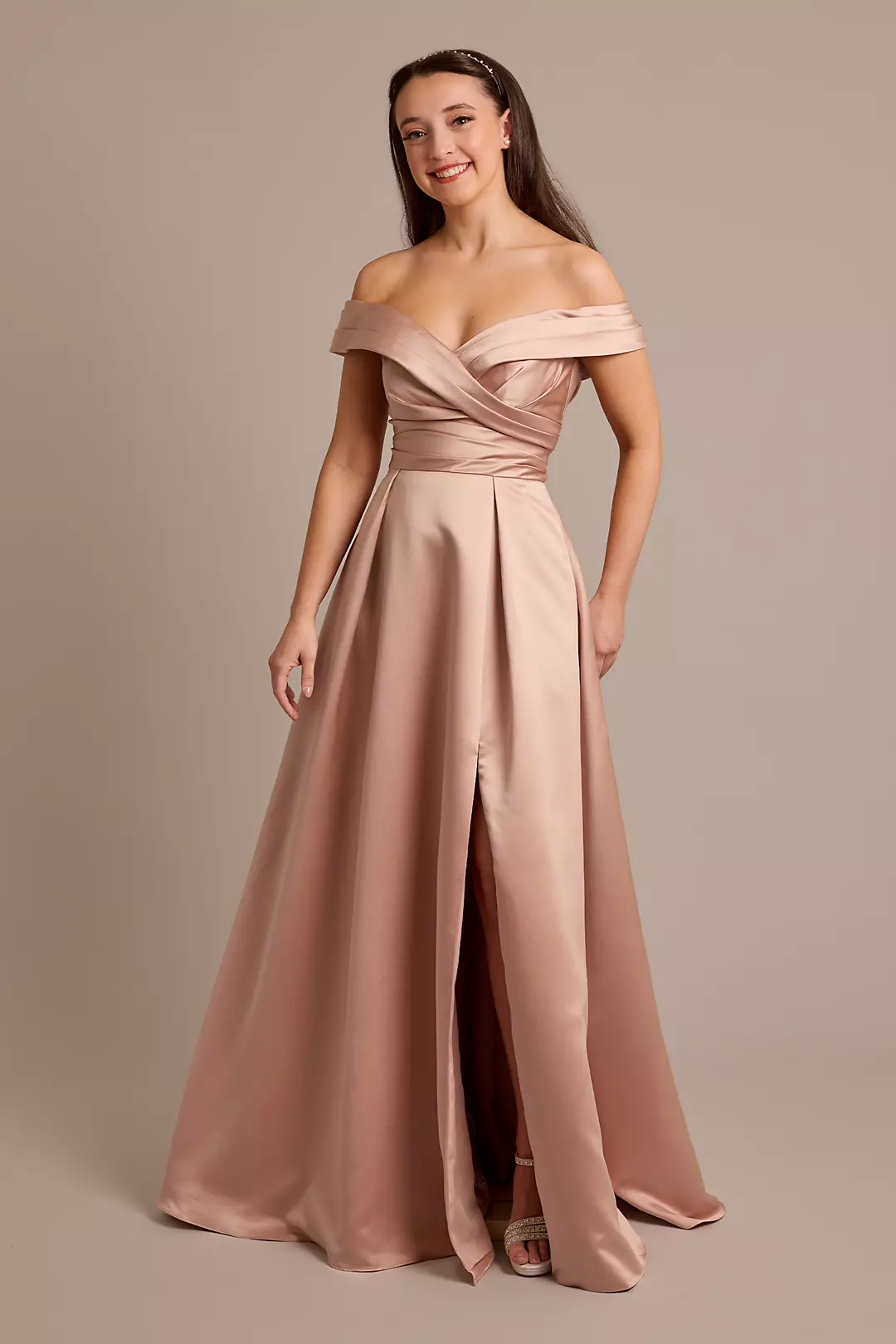 Satin Off-the-Shoulder Ball Gown Dress - Image 41