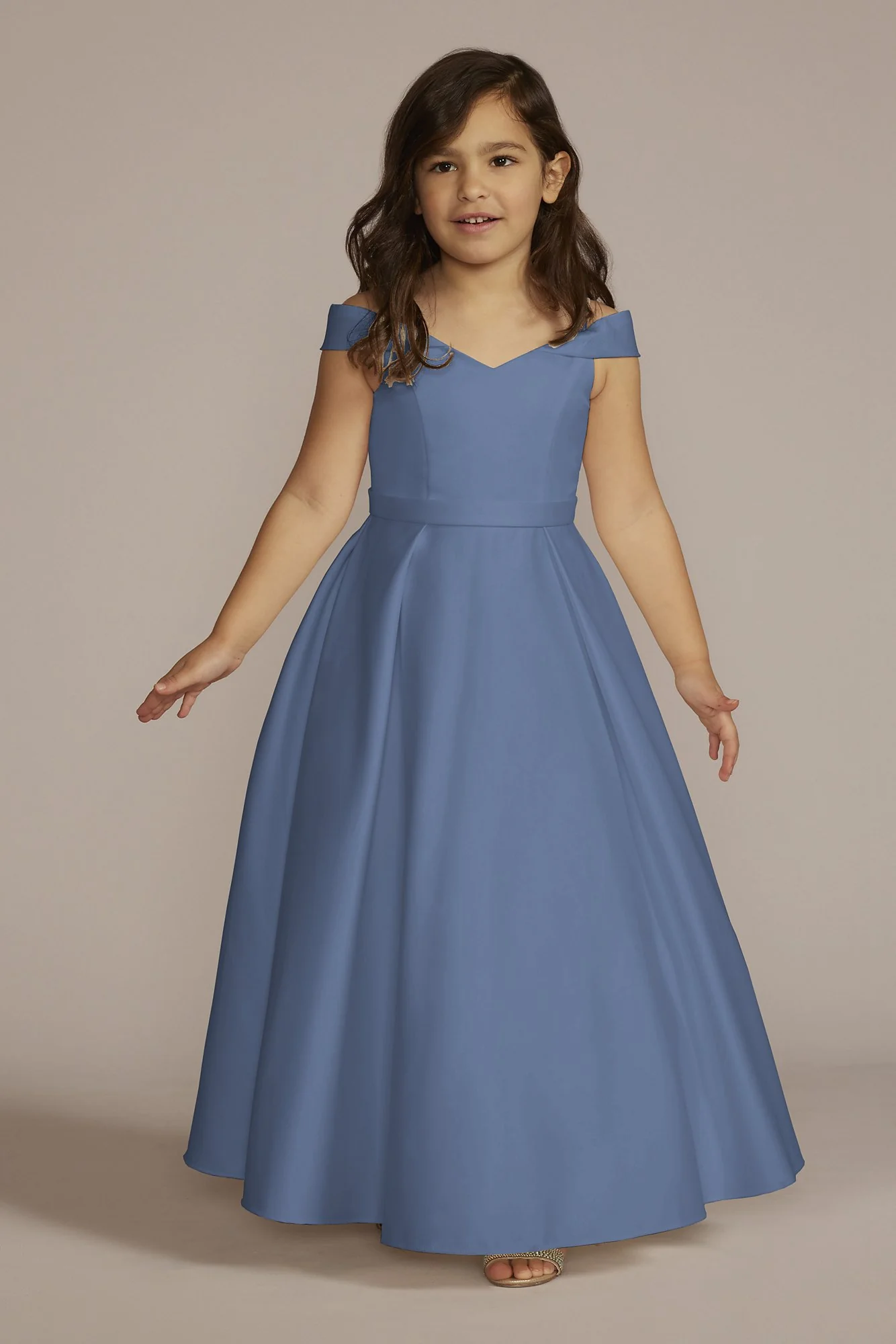Satin Off-the-Shoulder Flower Girl Dress - Image 3