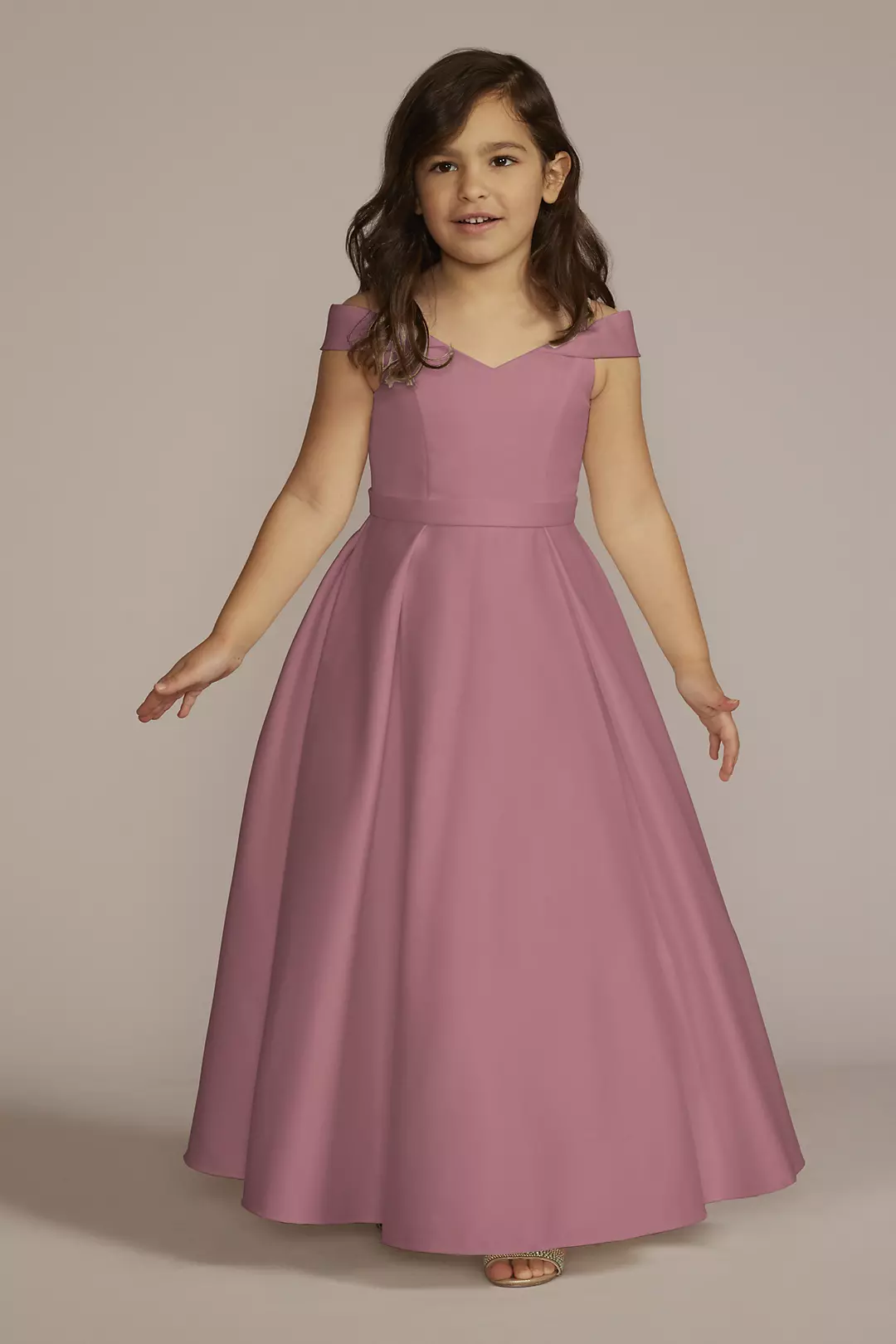 Satin Off-the-Shoulder Flower Girl Dress - Image 38