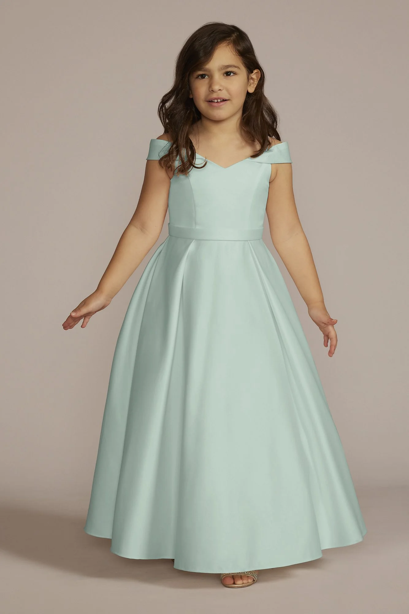 Satin Off-the-Shoulder Flower Girl Dress - Image 4