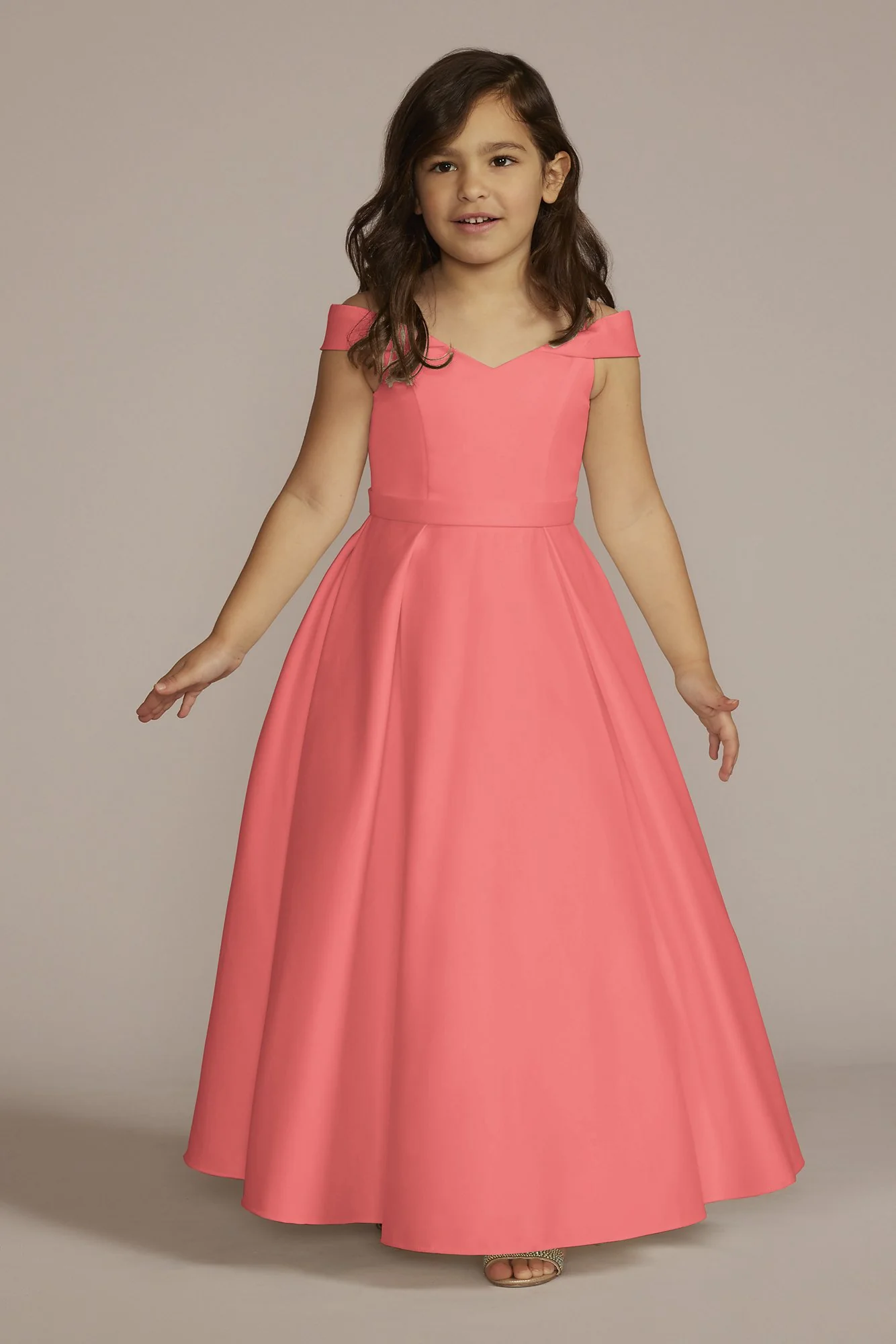 Satin Off-the-Shoulder Flower Girl Dress - Image 5